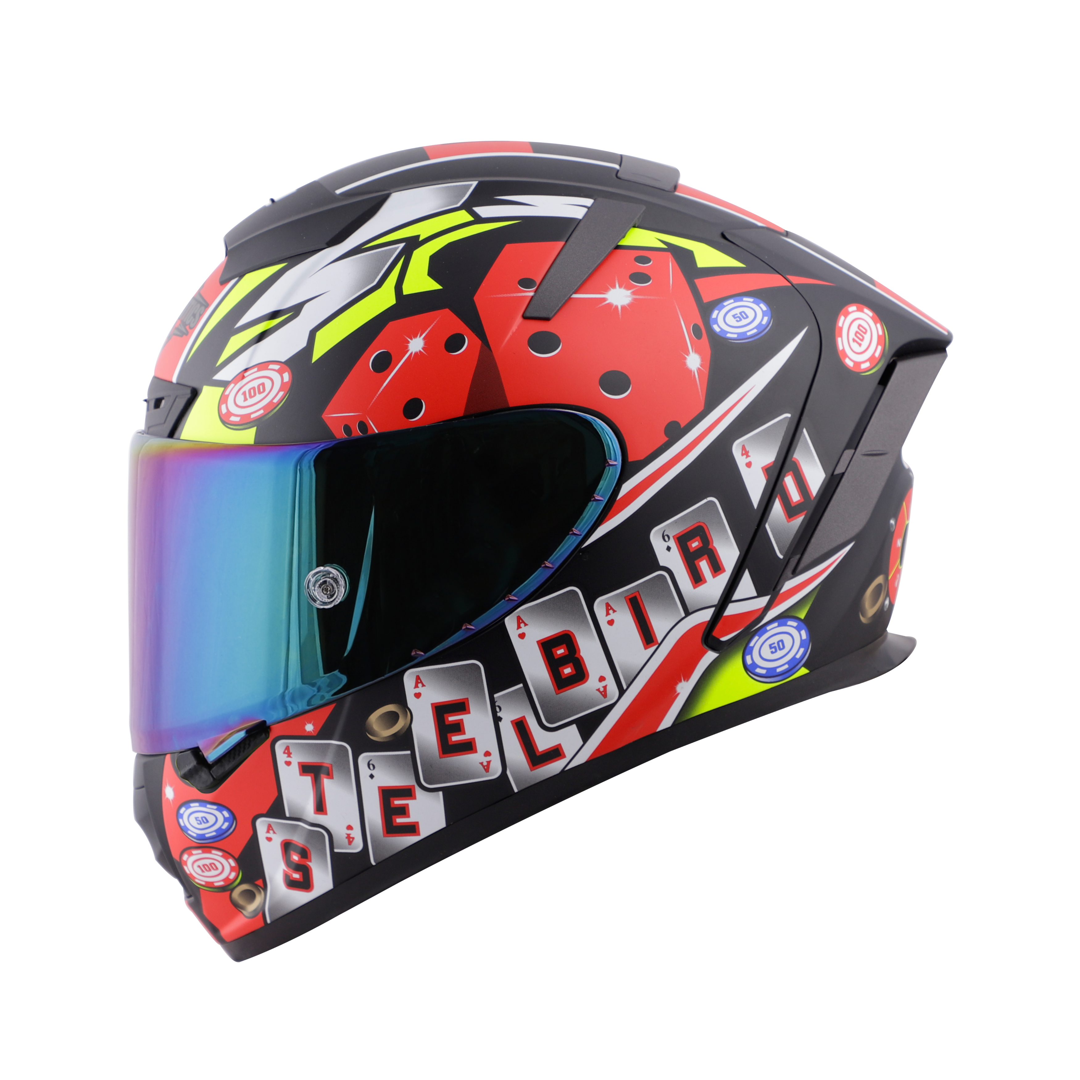 SA-2 CASINO MAT BLACK WITH RED ( FITTED WITH CLEAR VISOR EXTRA RAINBOW CHROME VISOR FREE WITH ANTI-FOG SHIELD HOLDER)