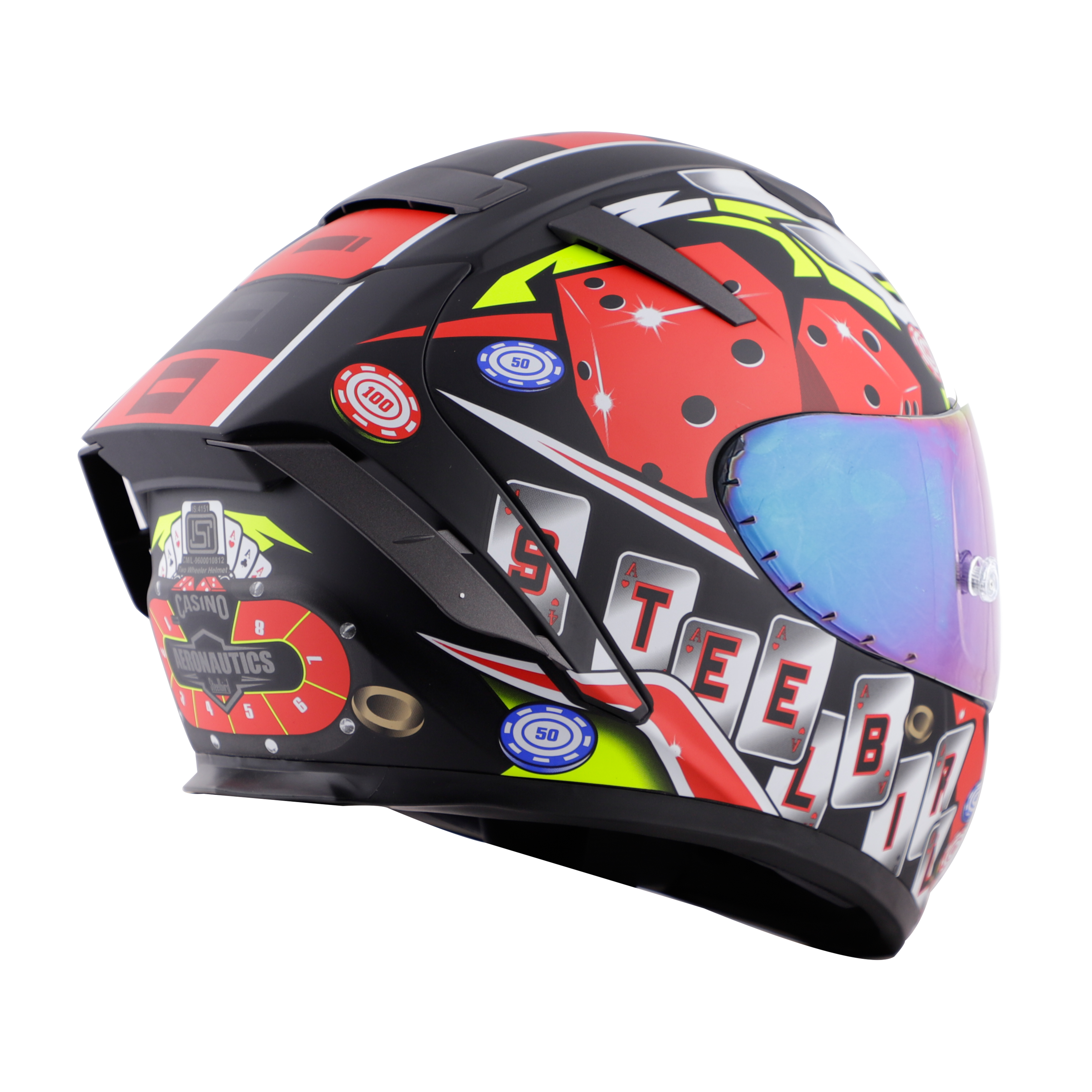 SA-2 CASINO MAT BLACK WITH RED ( FITTED WITH CLEAR VISOR EXTRA RAINBOW CHROME VISOR FREE WITH ANTI-FOG SHIELD HOLDER)