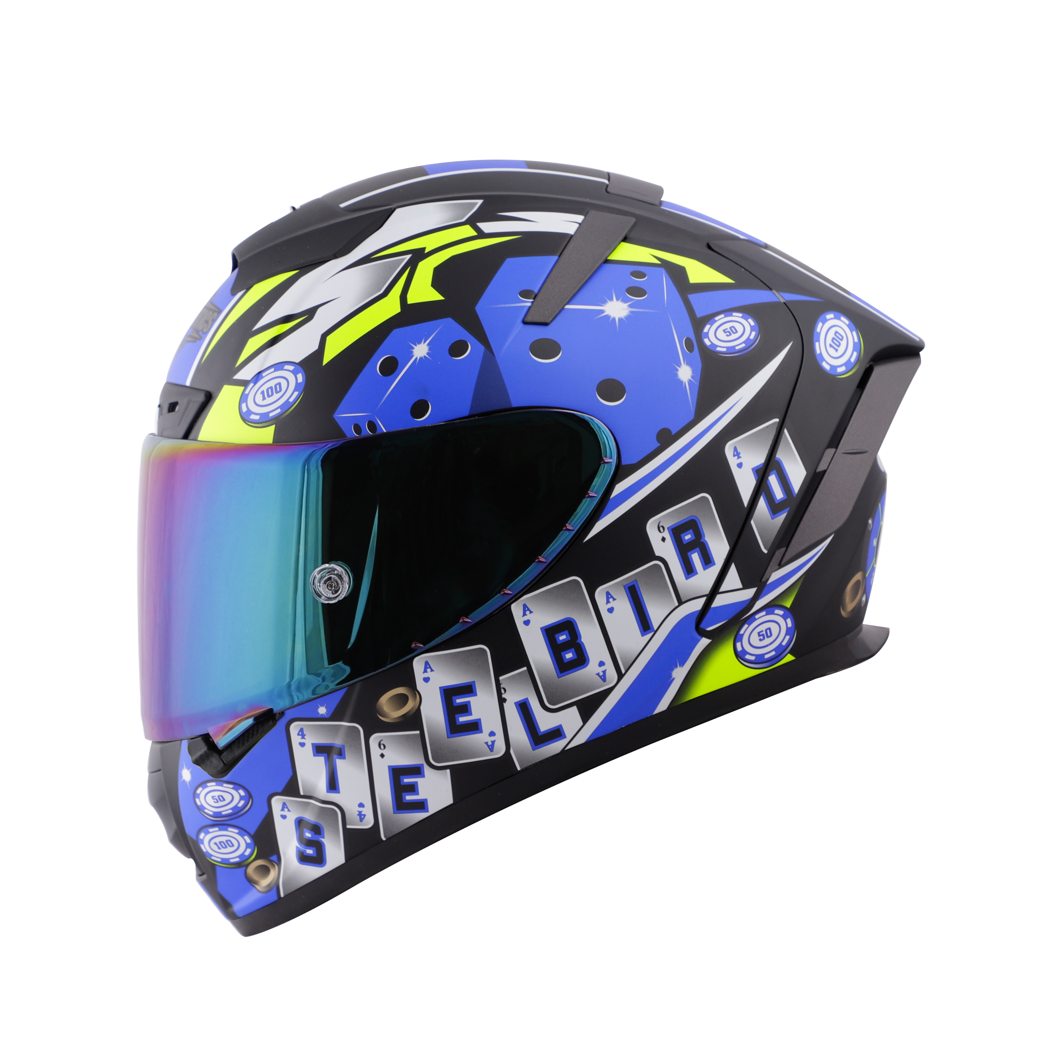 SA-2 CASINO GOLSSY BLACK WITH BLUE ( FITTED WITH CLEAR VISOR EXTRA RAINBOW CHROME VISOR FREE WITH ANTI-FOG SHIELD HOLDER)