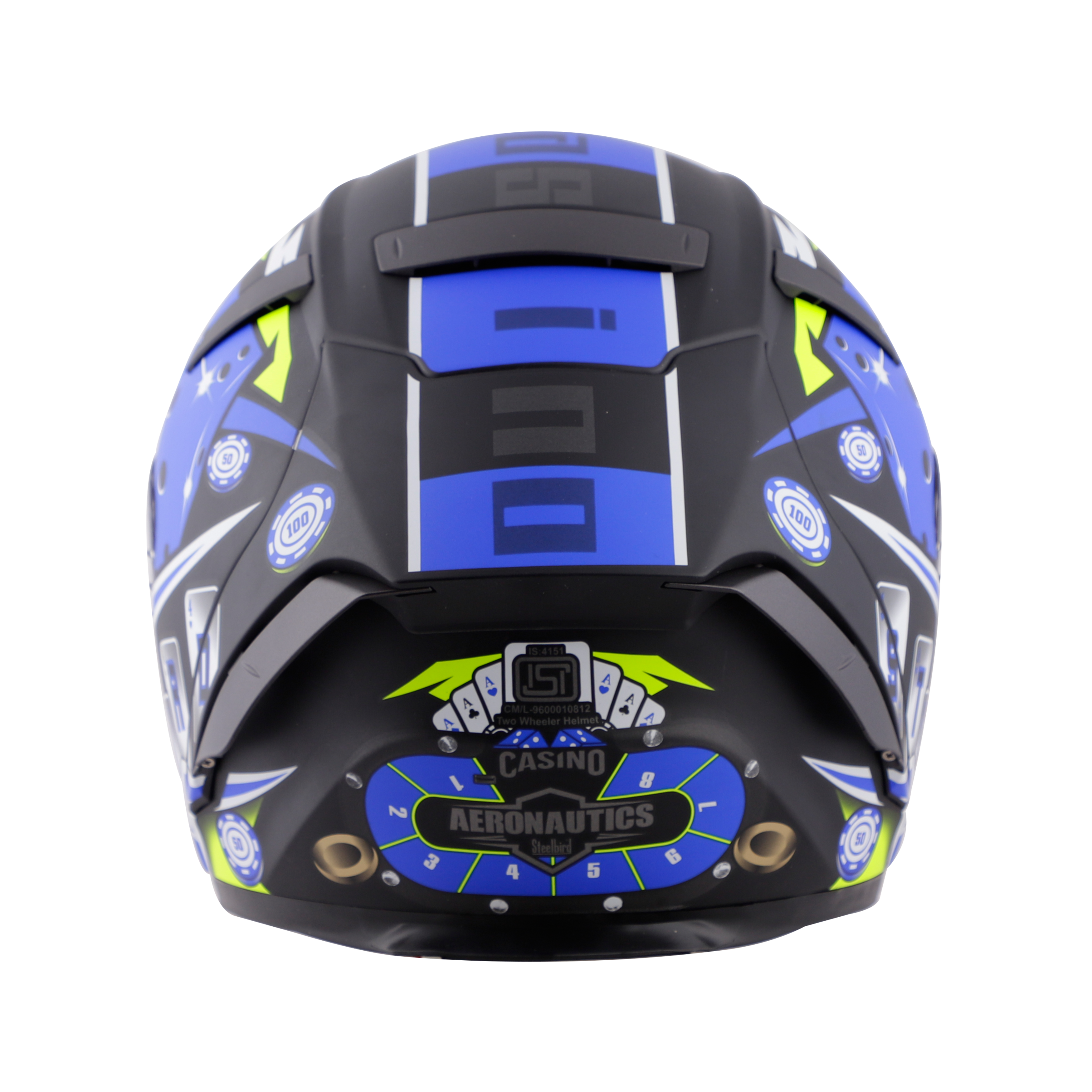 SA-2 CASINO GOLSSY BLACK WITH BLUE ( FITTED WITH CLEAR VISOR EXTRA RAINBOW CHROME VISOR FREE WITH ANTI-FOG SHIELD HOLDER)