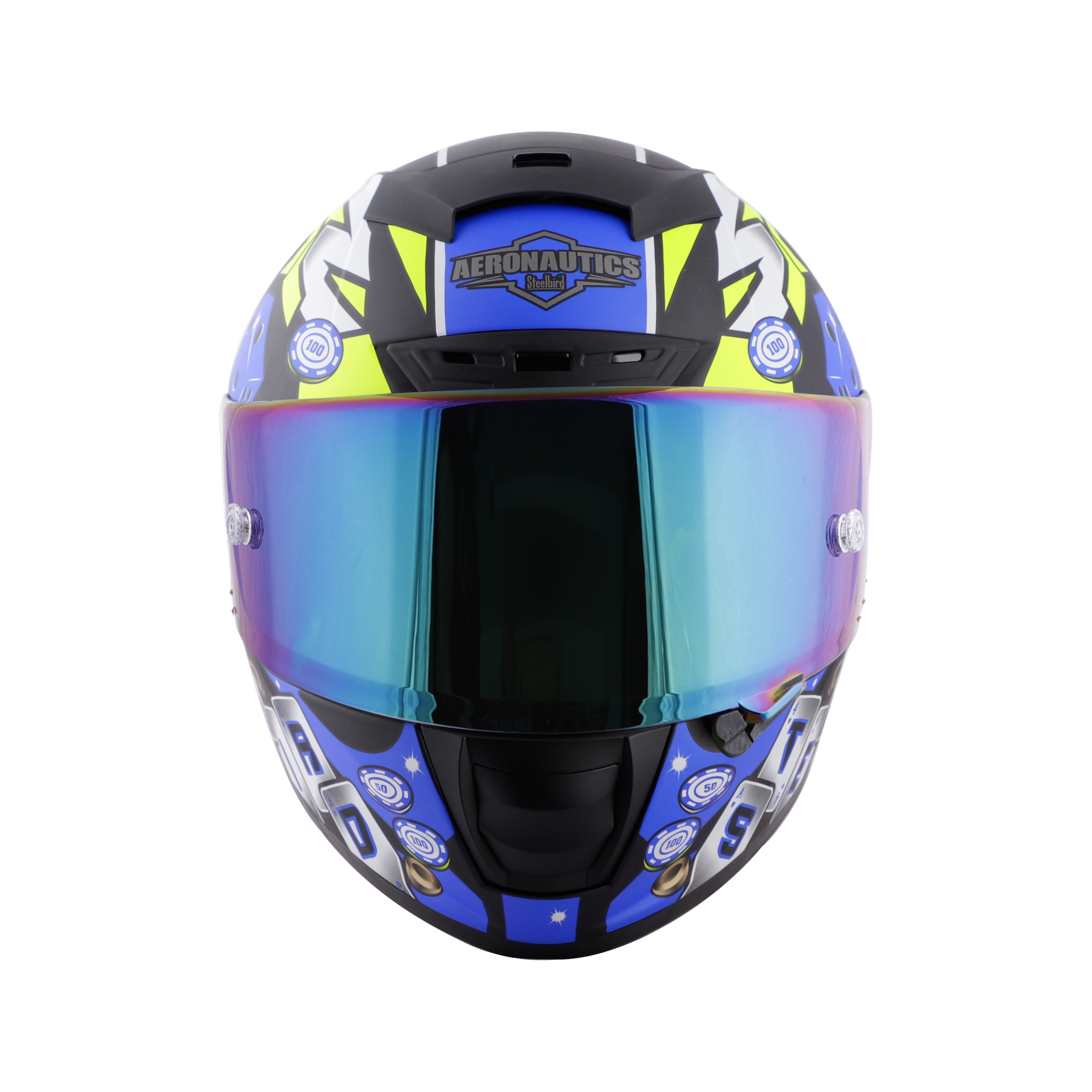 SA-2 CASINO GOLSSY BLACK WITH BLUE ( FITTED WITH CLEAR VISOR EXTRA RAINBOW CHROME VISOR FREE WITH ANTI-FOG SHIELD HOLDER)