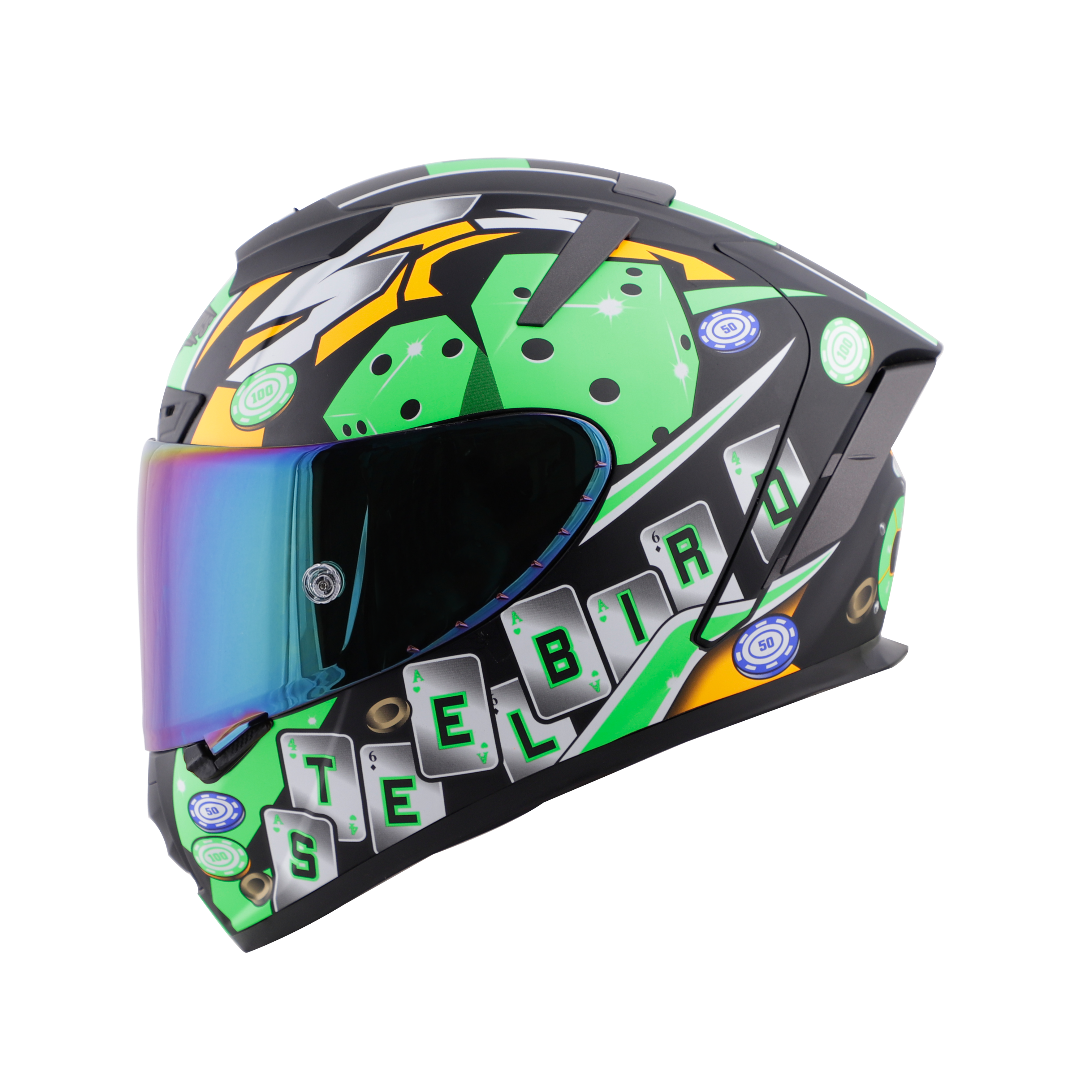 SA-2 CASINO GOLSSY BLACK WITH GREEN ( FITTED WITH CLEAR VISOR EXTRA RAINBOW CHROME VISOR FREE WITH ANTI-FOG SHIELD HOLDER)