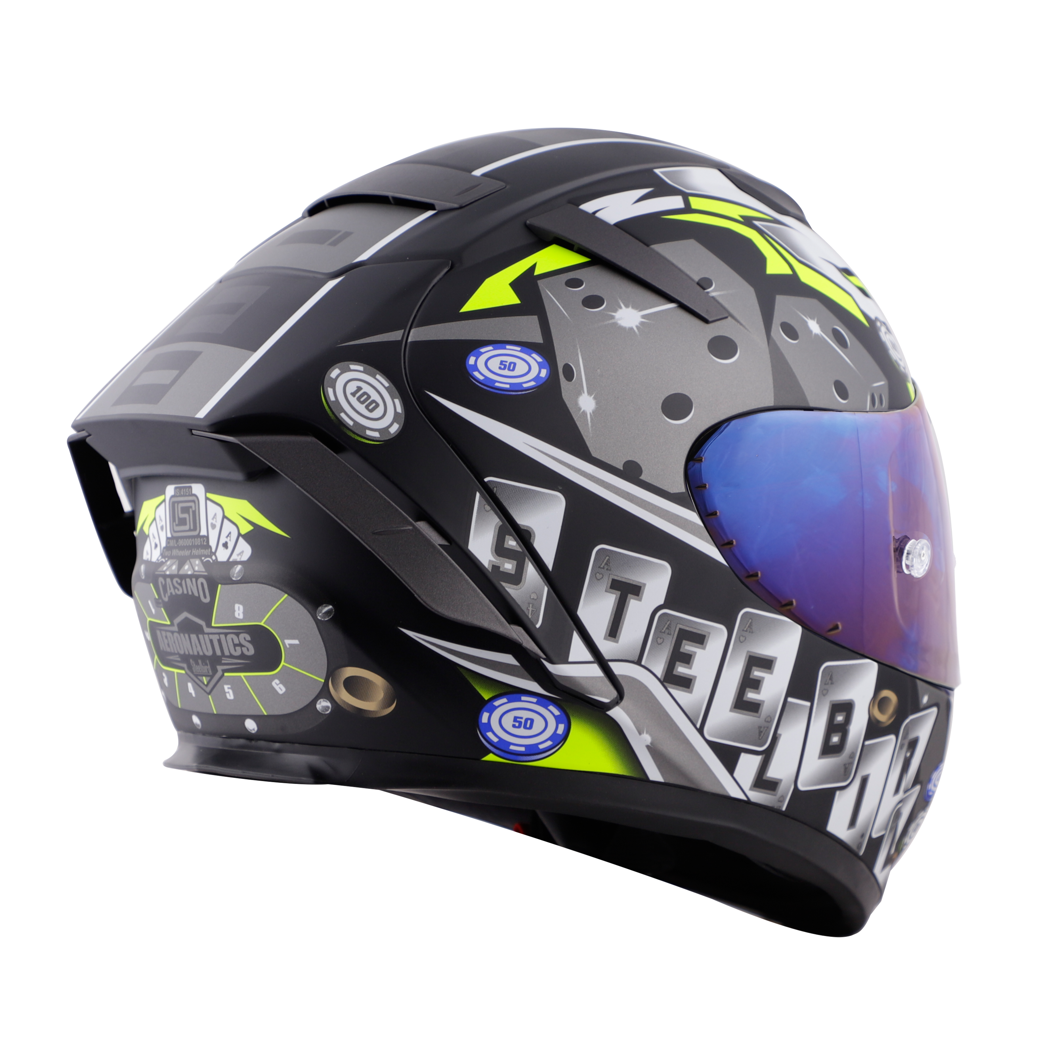 SA-2 CASINO GOLSSY BLACK WITH GREY ( FITTED WITH CLEAR VISOR EXTRA BLUE CHROME VISOR FREE WITH ANTI-FOG SHIELD HOLDER)