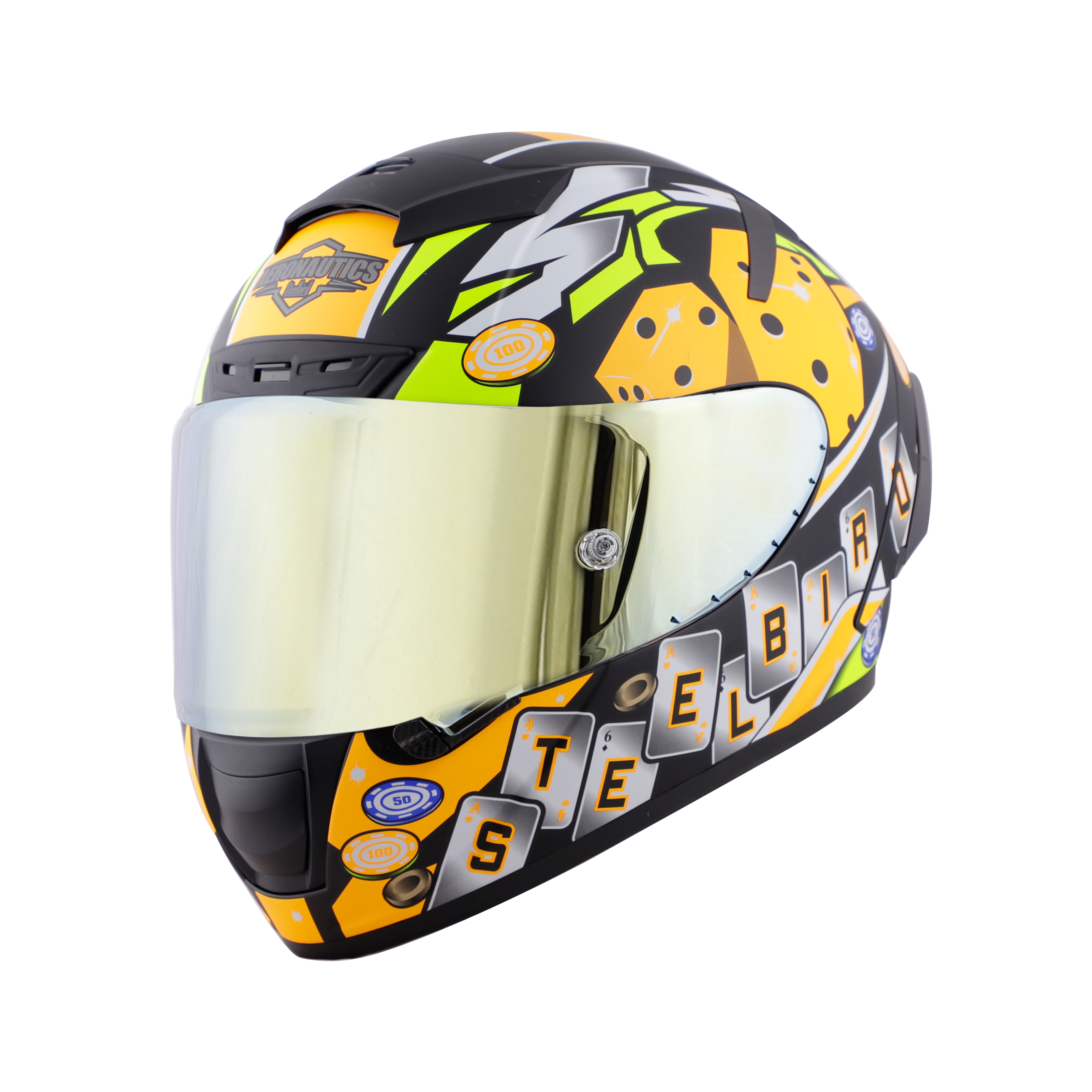 SA-2 CASINO GOLSSY BLACK WITH ORANGE ( FITTED WITH CLEAR VISOR EXTRA GOLD CHROME VISOR FREE WITH ANTI-FOG SHIELD HOLDER)