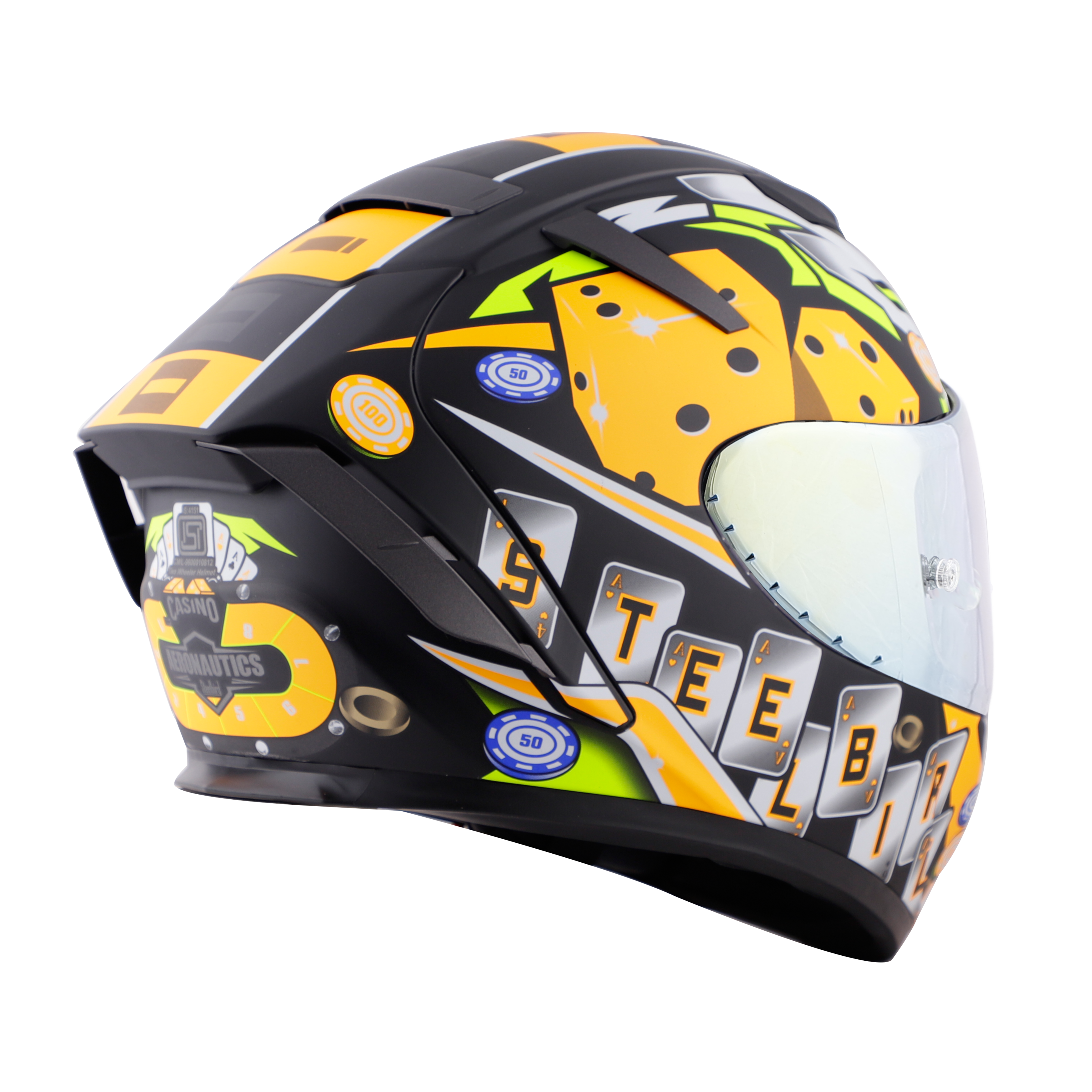 SA-2 CASINO GOLSSY BLACK WITH ORANGE ( FITTED WITH CLEAR VISOR EXTRA GOLD CHROME VISOR FREE WITH ANTI-FOG SHIELD HOLDER)