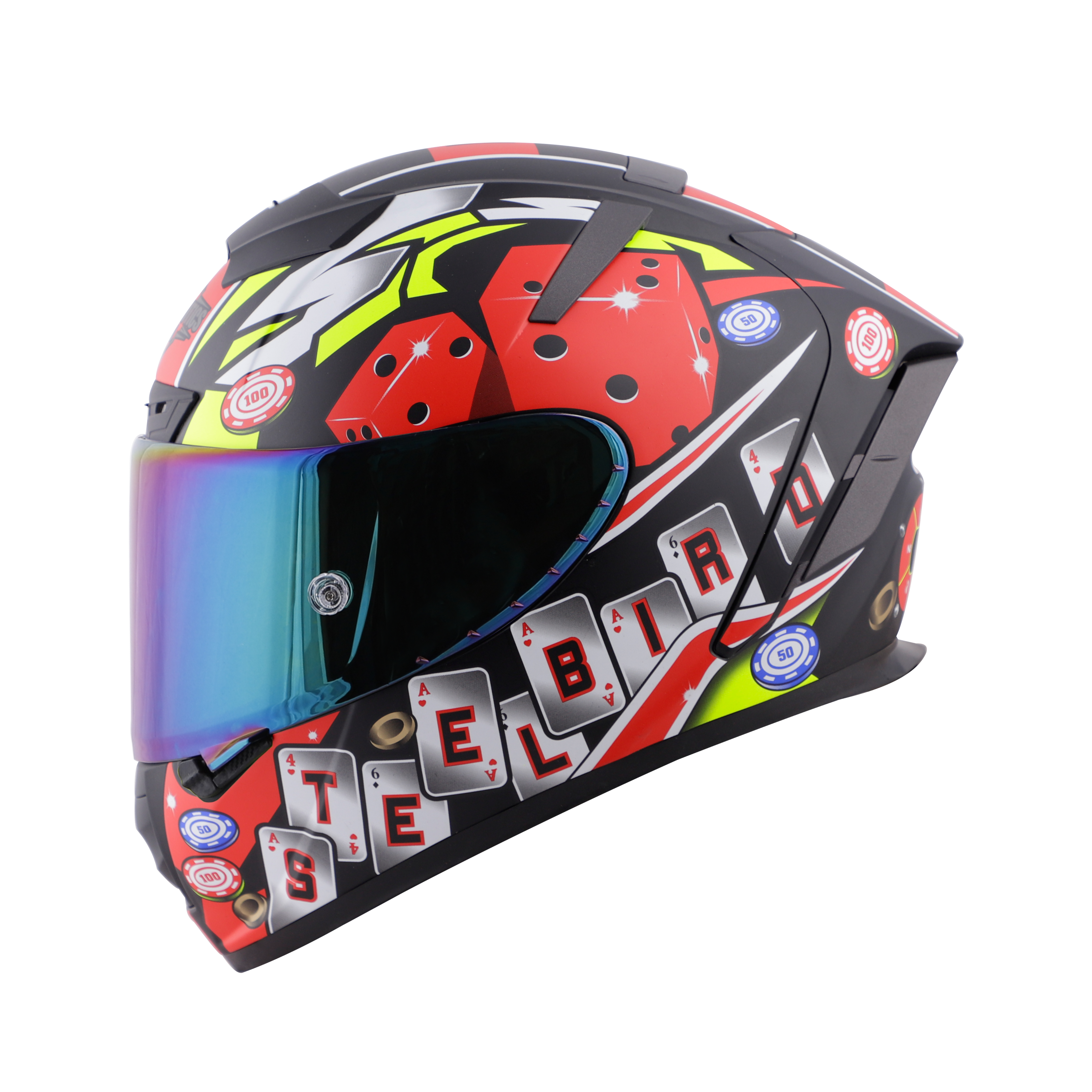 SA-2 CASINO GOLSSY BLACK WITH RED ( FITTED WITH CLEAR VISOR EXTRA RAINBOW CHROME VISOR FREE WITH ANTI-FOG SHIELD HOLDER)