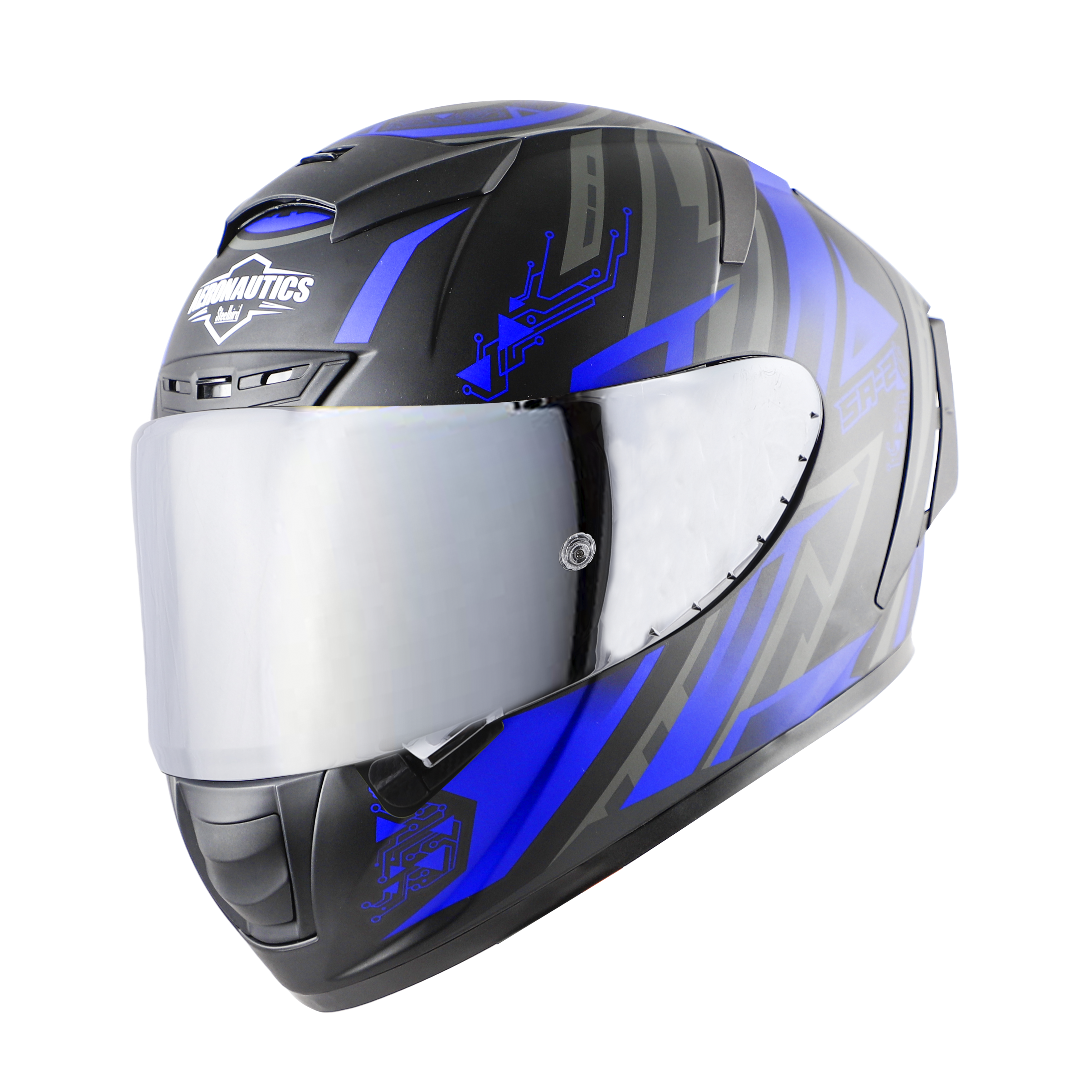 SA-2 ELECTRIC MAT BLACK WITH BLUE (FITTED WITH CLEAR VISOR EXTRA SILVER CHROME VISOR FREE WITH ANTI-FOG SHIELD HOLDER)