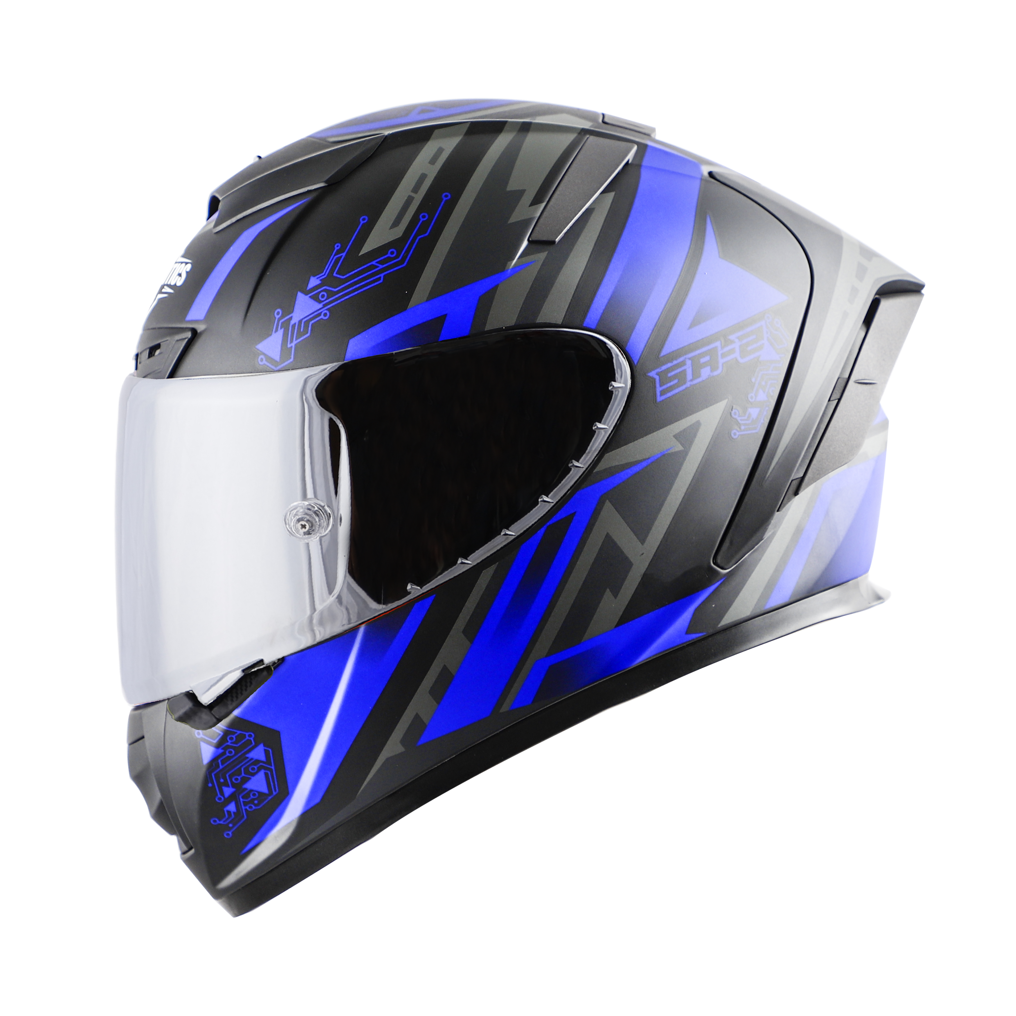SA-2 ELECTRIC MAT BLACK WITH BLUE (FITTED WITH CLEAR VISOR EXTRA SILVER CHROME VISOR FREE WITH ANTI-FOG SHIELD HOLDER)