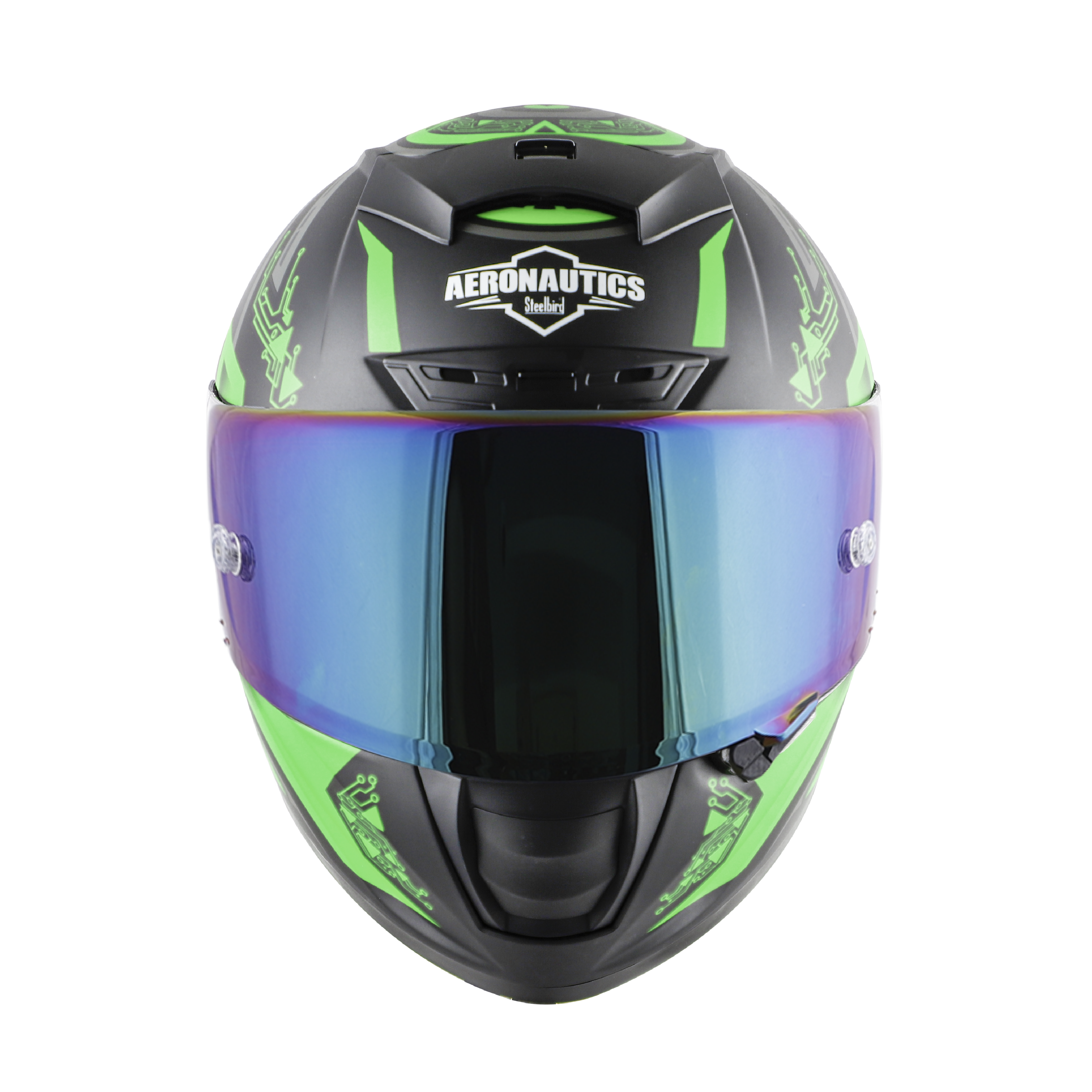 SA-2 ELECTRIC MAT BLACK WITH GREEN (FITTED WITH CLEAR VISOR EXTRA RAINBOW CHROME VISOR FREE WITH ANTI-FOG SHIELD HOLDER)