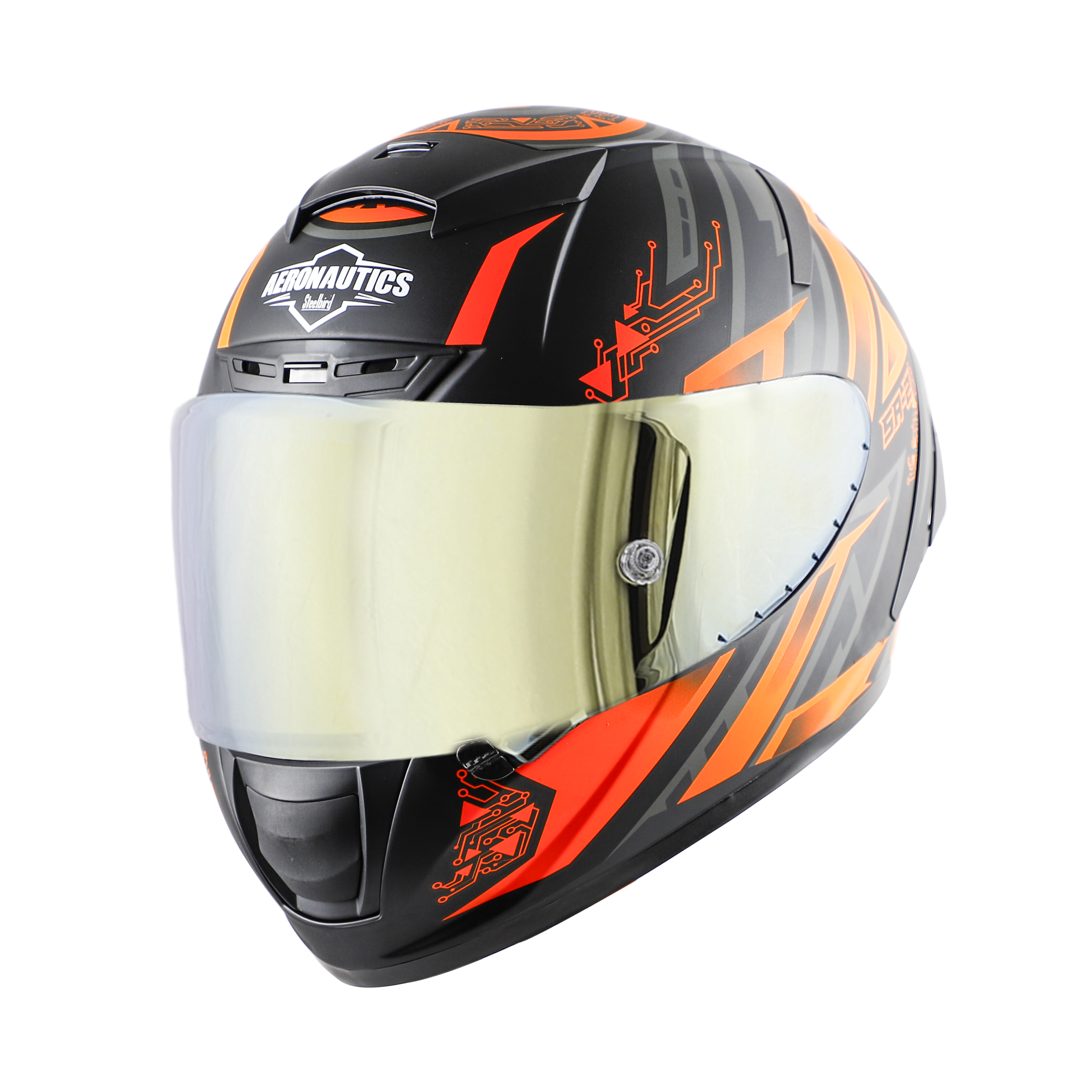 SA-2 ELECTRIC MAT BLACK WITH ORANGE (FITTED WITH CLEAR VISOR EXTRA GOLD CHROME VISOR FREE WITH ANTI-FOG SHIELD HOLDER)