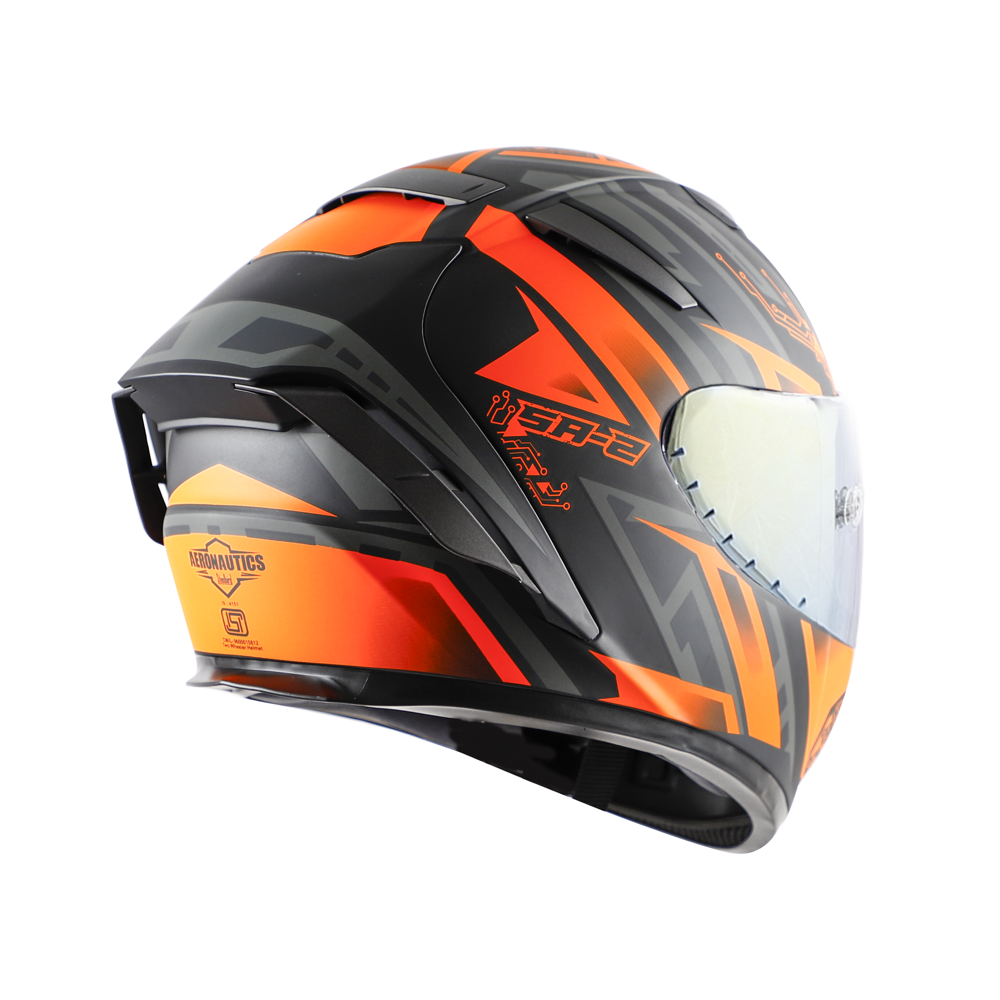 SA-2 ELECTRIC MAT BLACK WITH ORANGE (FITTED WITH CLEAR VISOR EXTRA GOLD CHROME VISOR FREE WITH ANTI-FOG SHIELD HOLDER)