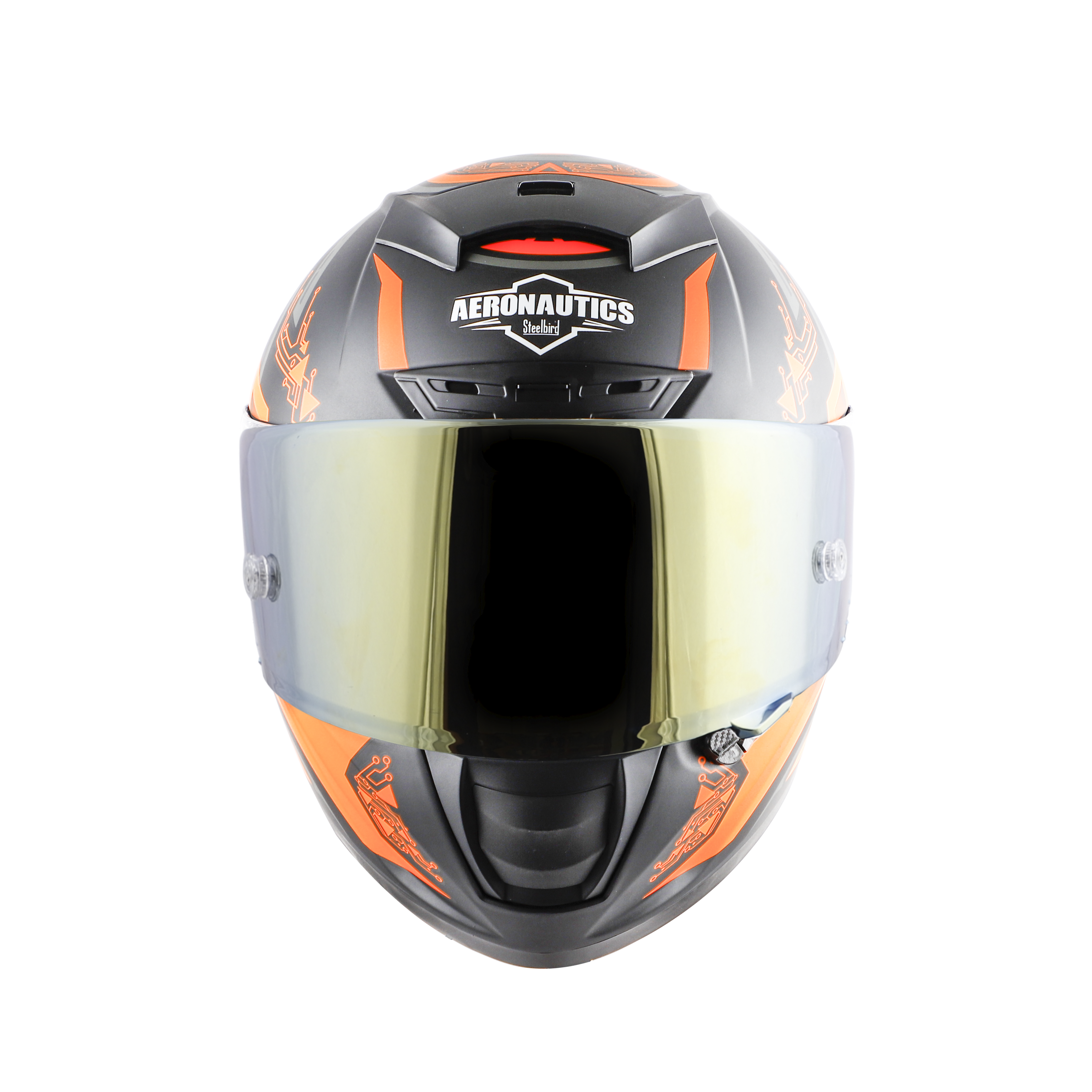 SA-2 ELECTRIC MAT BLACK WITH ORANGE (FITTED WITH CLEAR VISOR EXTRA GOLD CHROME VISOR FREE WITH ANTI-FOG SHIELD HOLDER)