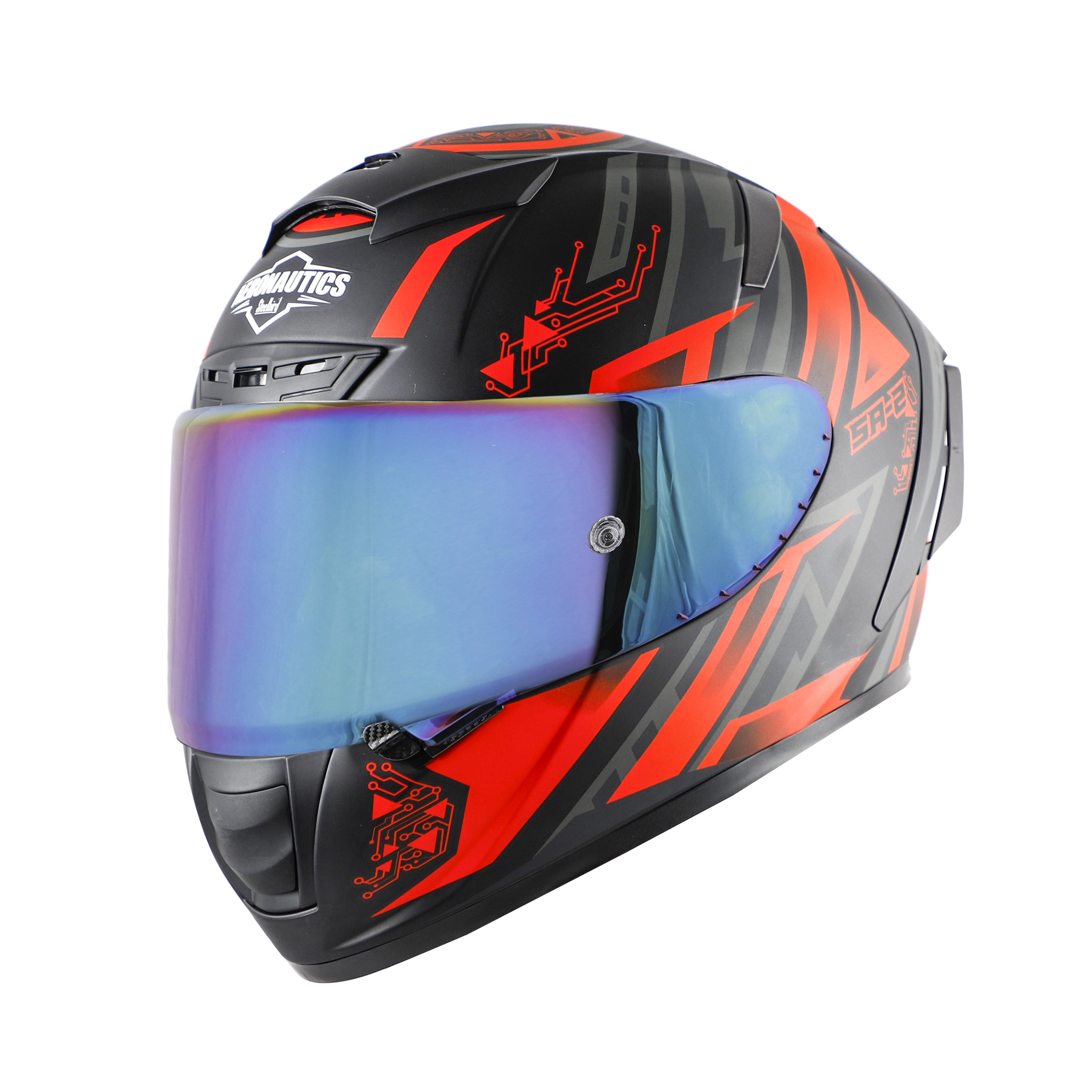 SA-2 ELECTRIC MAT BLACK WITH RED (FITTED WITH CLEAR VISOR EXTRA RAINBOW CHROME VISOR FREE WITH ANTI-FOG SHIELD HOLDER)