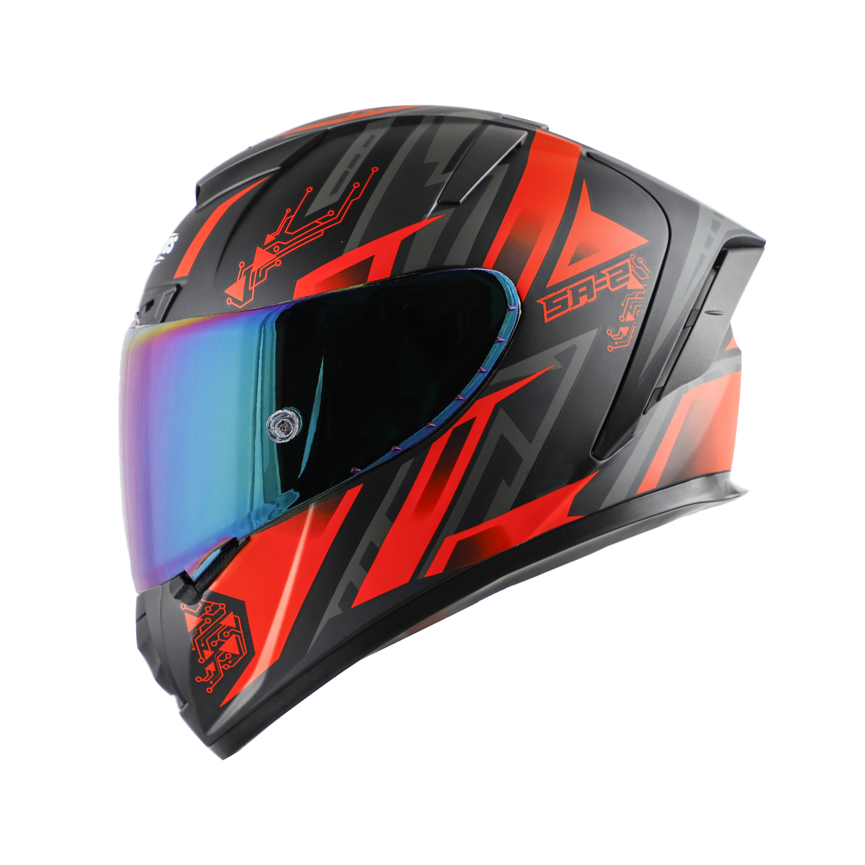 SA-2 ELECTRIC MAT BLACK WITH RED (FITTED WITH CLEAR VISOR EXTRA RAINBOW CHROME VISOR FREE WITH ANTI-FOG SHIELD HOLDER)
