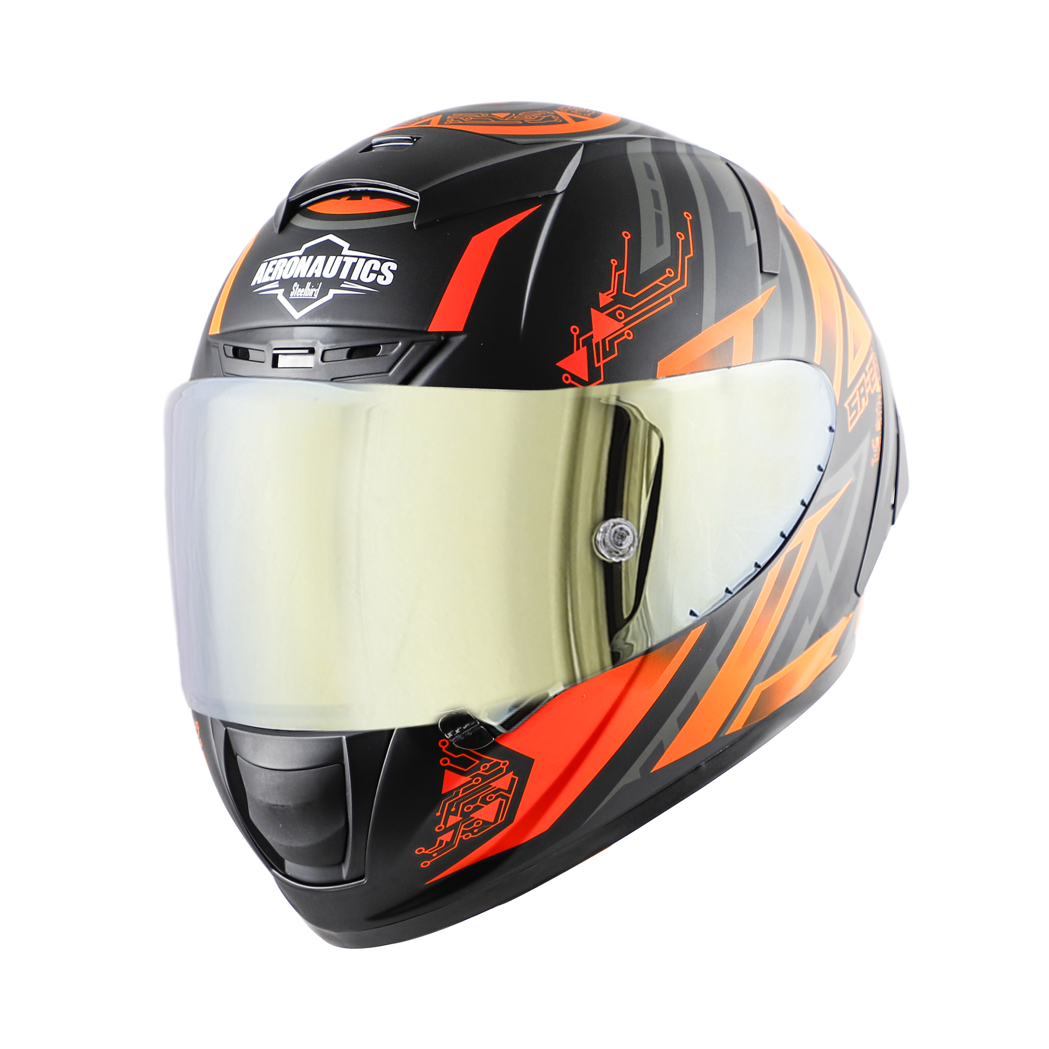 SA-2 ELECTRIC GLOSSY BLACK WITH ORANGE (FITTED WITH CLEAR VISOR EXTRA GOLD CHROME VISOR FREE WITH ANTI-FOG SHIELD HOLDER)