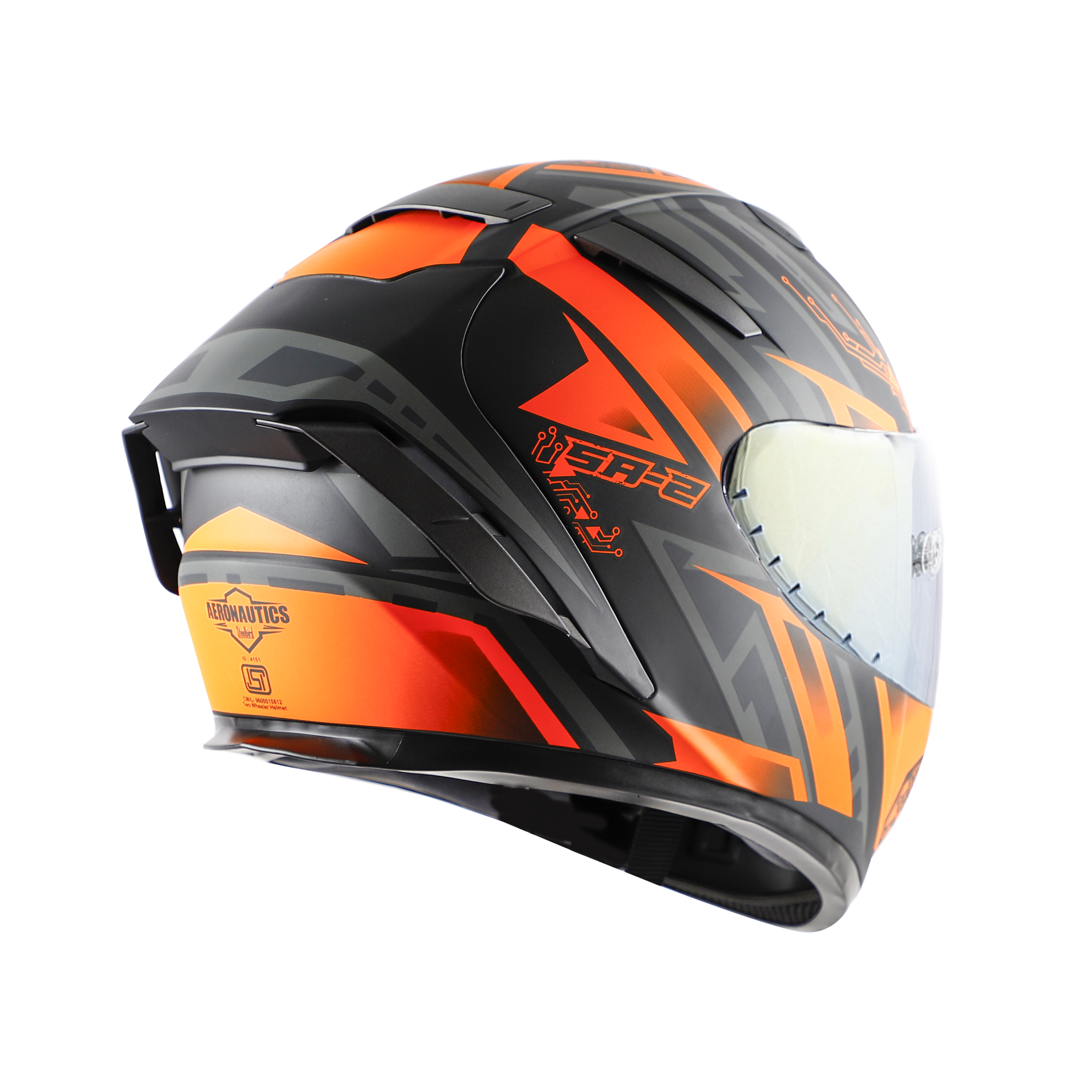 SA-2 ELECTRIC GLOSSY BLACK WITH ORANGE (FITTED WITH CLEAR VISOR EXTRA GOLD CHROME VISOR FREE WITH ANTI-FOG SHIELD HOLDER)