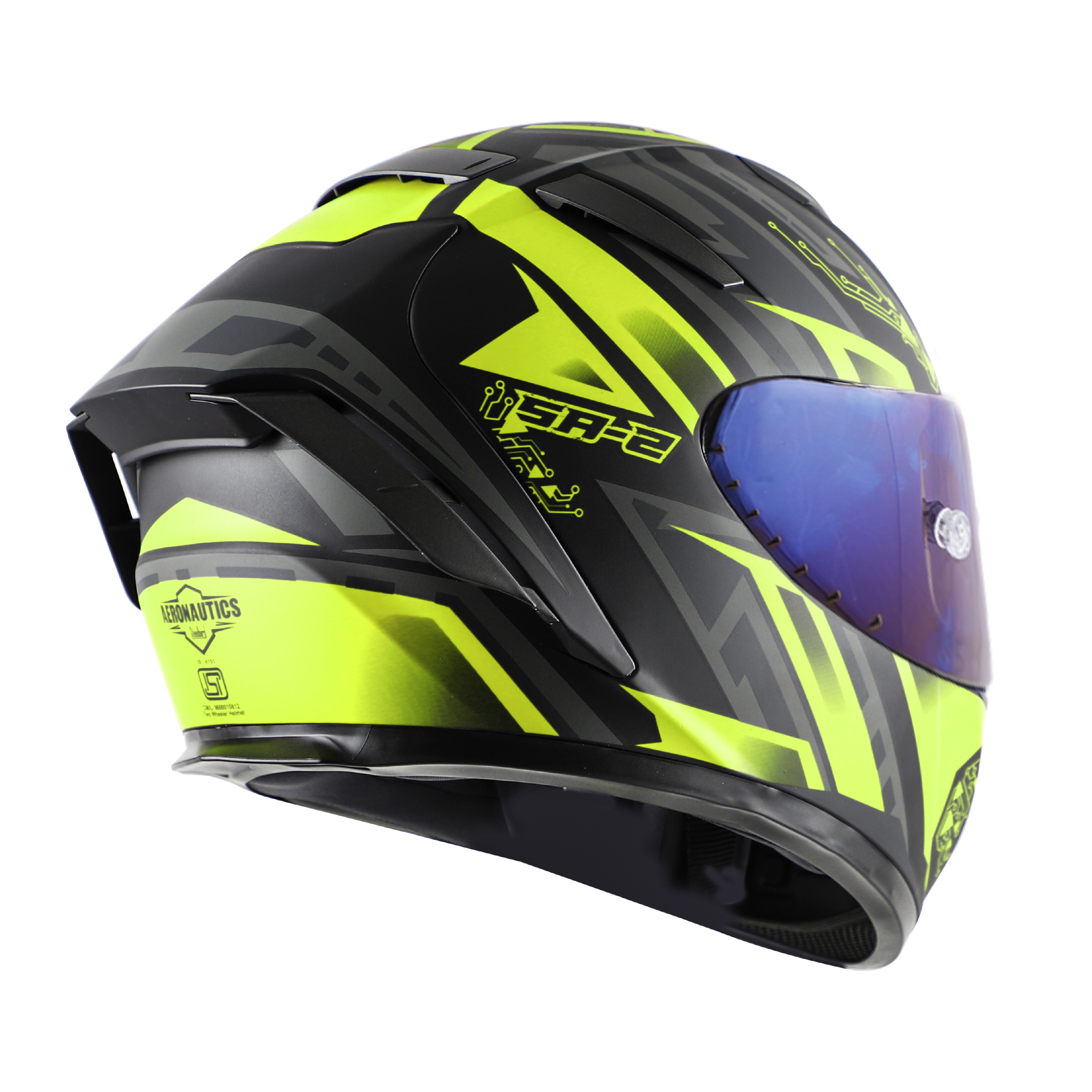 SA-2 ELECTRIC GLOSSY BLACK WITH NEON (FITTED WITH CLEAR VISOR EXTRA BLUE CHROME VISOR FREE WITH ANTI-FOG SHIELD HOLDER)