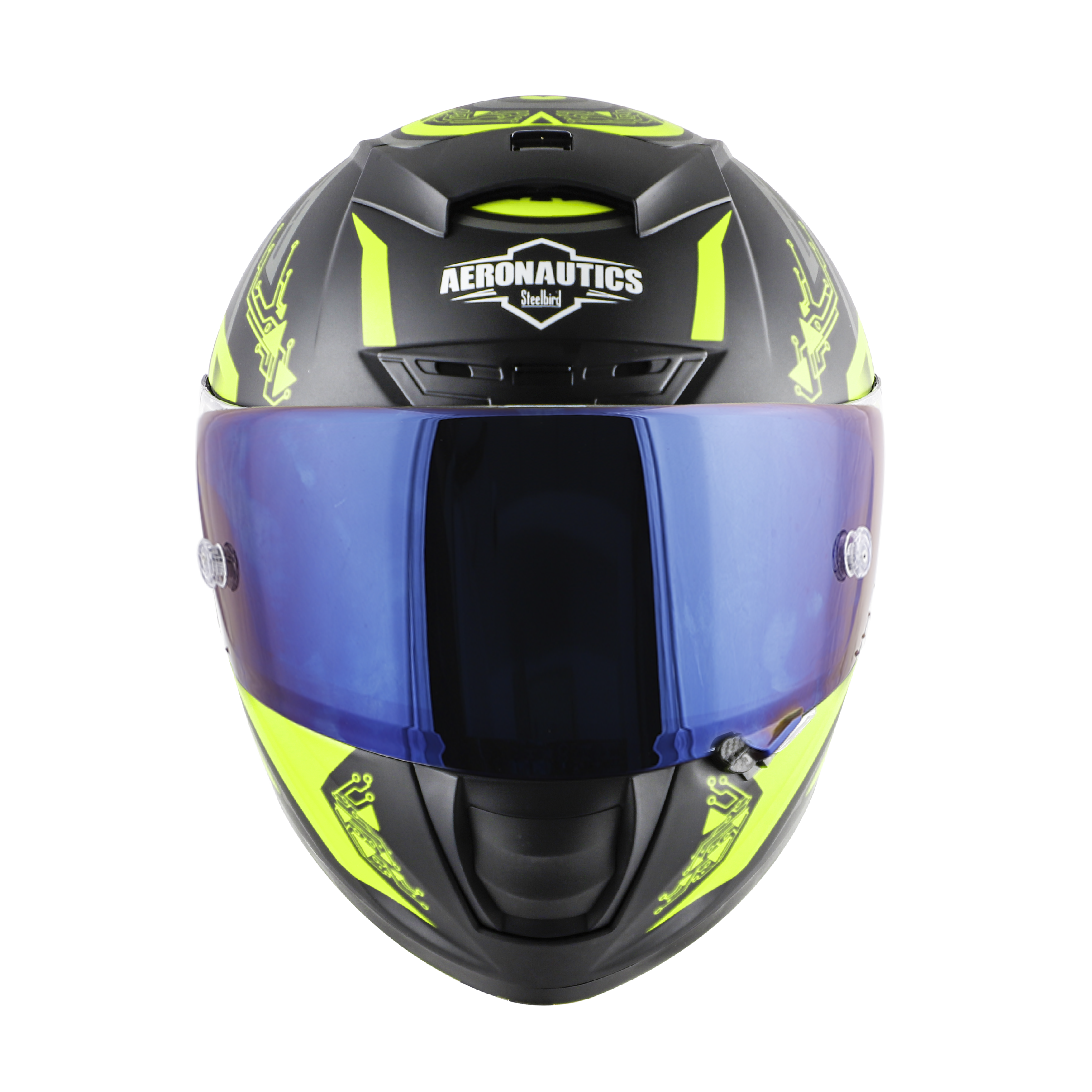 SA-2 ELECTRIC GLOSSY BLACK WITH NEON (FITTED WITH CLEAR VISOR EXTRA BLUE CHROME VISOR FREE WITH ANTI-FOG SHIELD HOLDER)