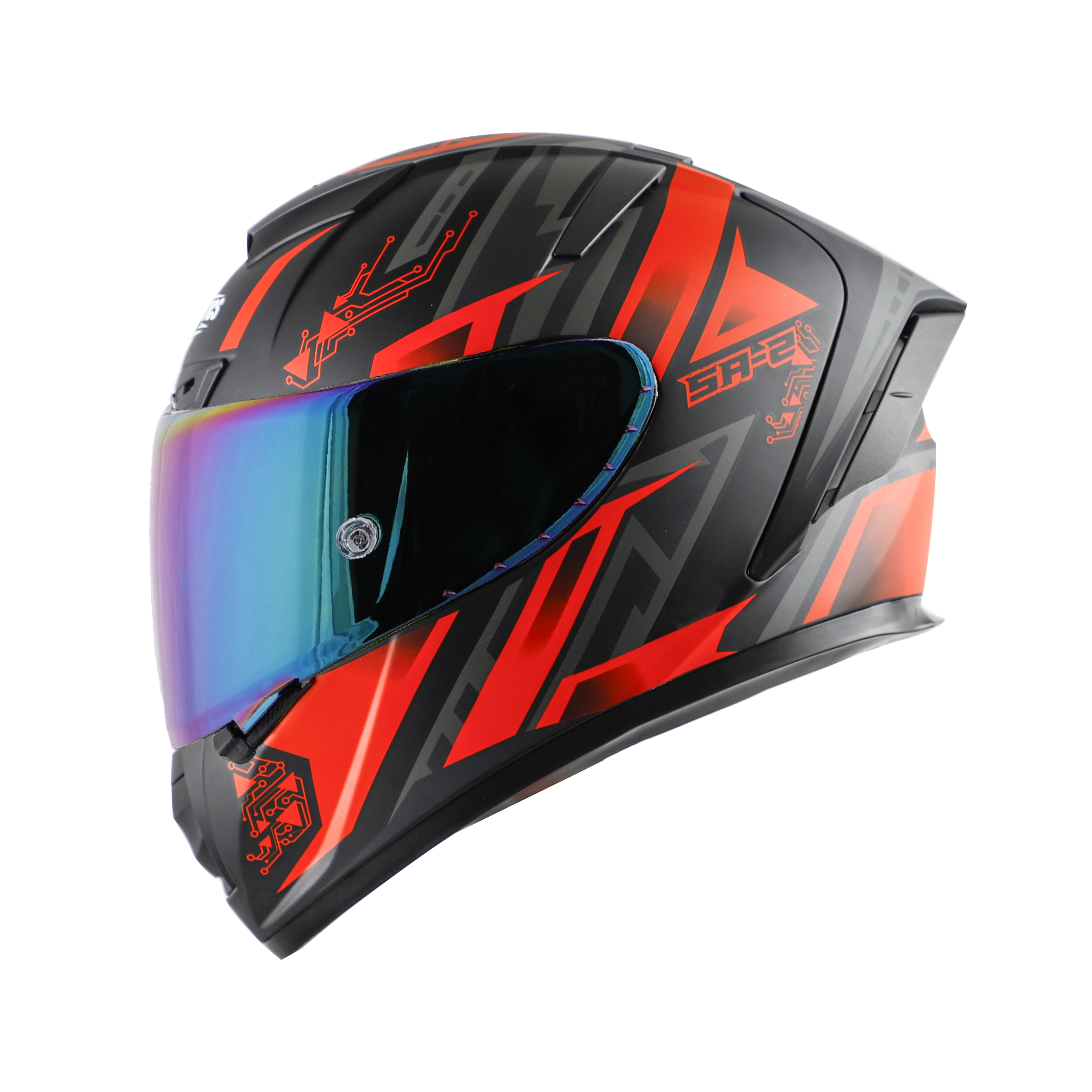 SA-2 ELECTRIC GLOSSY BLACK WITH RED (FITTED WITH CLEAR VISOR EXTRA RAINBOW CHROME VISOR FREE WITH ANTI-FOG SHIELD HOLDER)