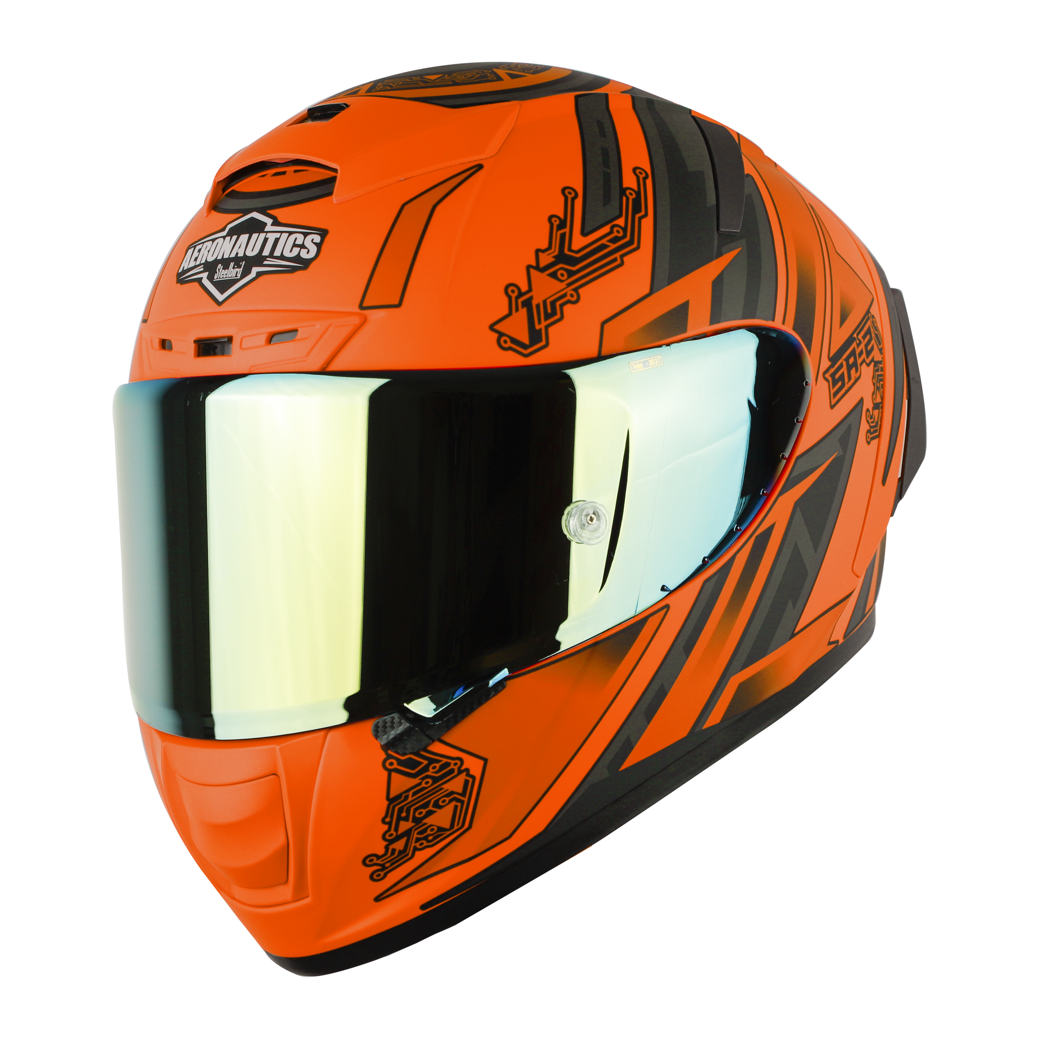 SA-2 ELECTRIC GLOSSY FLUO ORANGE WITH GREY (FITTED WITH CLEAR VISOR EXTRA GOLD CHROME VISOR FREE WITH ANTI-FOG SHIELD HOLDER)