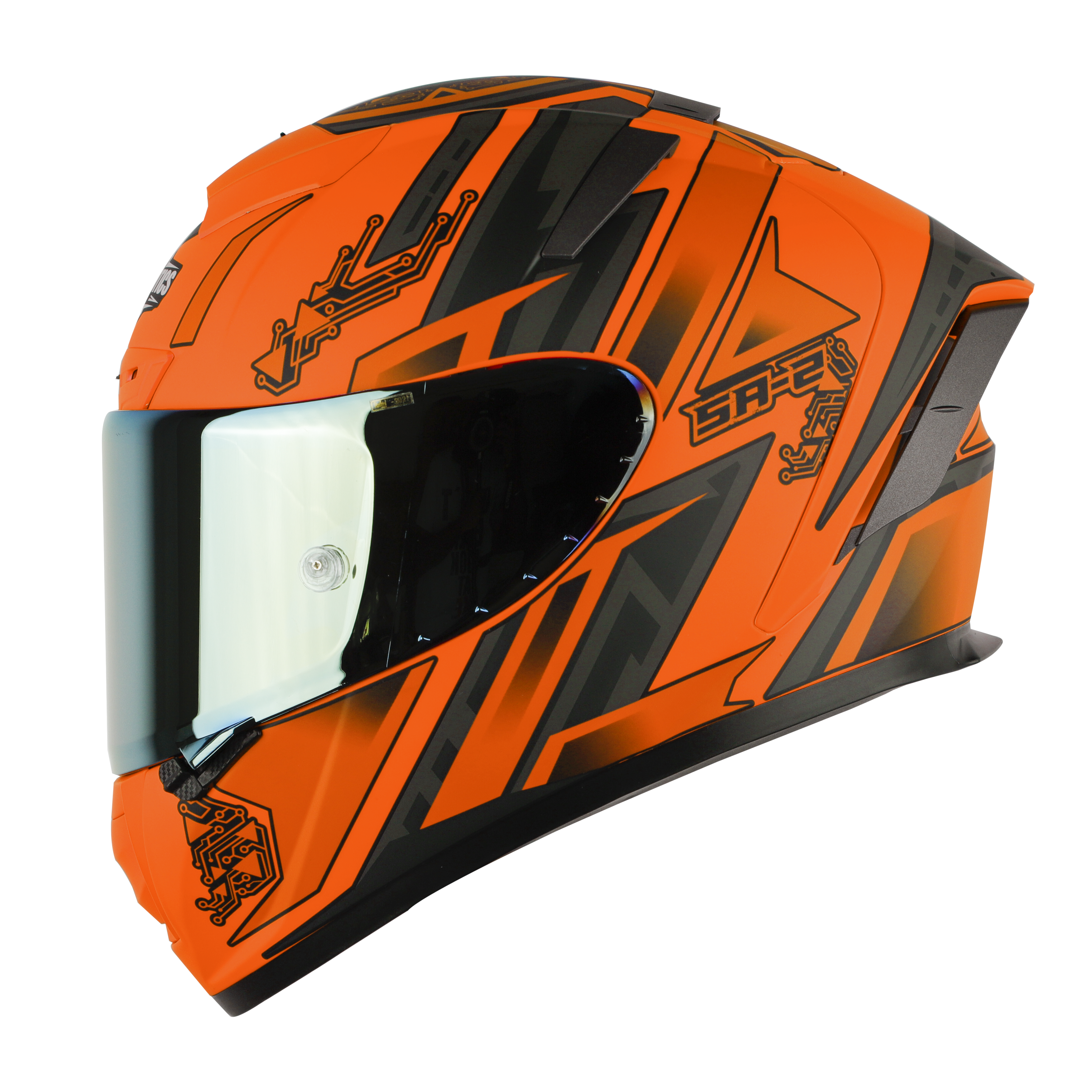 SA-2 ELECTRIC GLOSSY FLUO ORANGE WITH GREY (FITTED WITH CLEAR VISOR EXTRA GOLD CHROME VISOR FREE WITH ANTI-FOG SHIELD HOLDER)