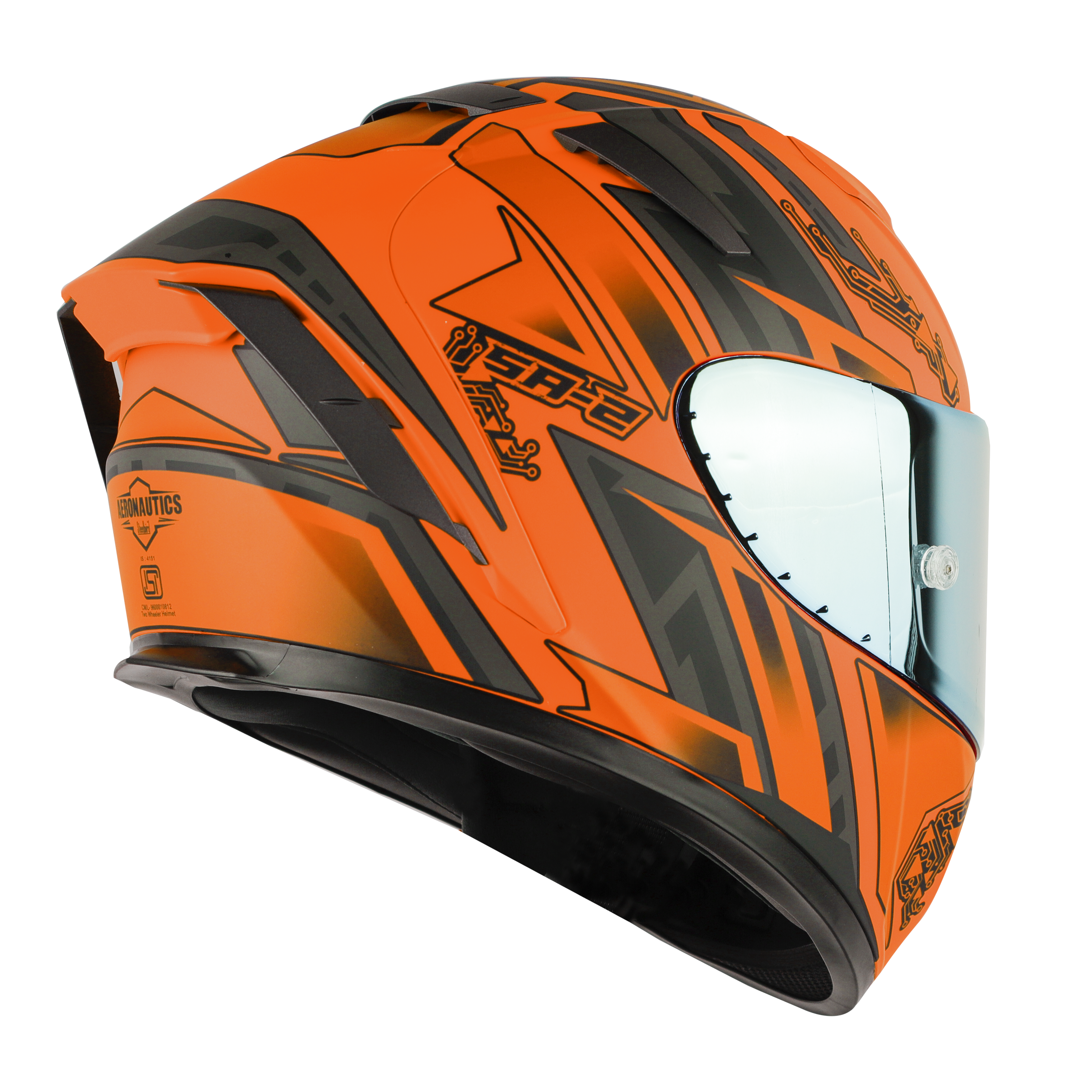 SA-2 ELECTRIC GLOSSY FLUO ORANGE WITH GREY (FITTED WITH CLEAR VISOR EXTRA GOLD CHROME VISOR FREE WITH ANTI-FOG SHIELD HOLDER)