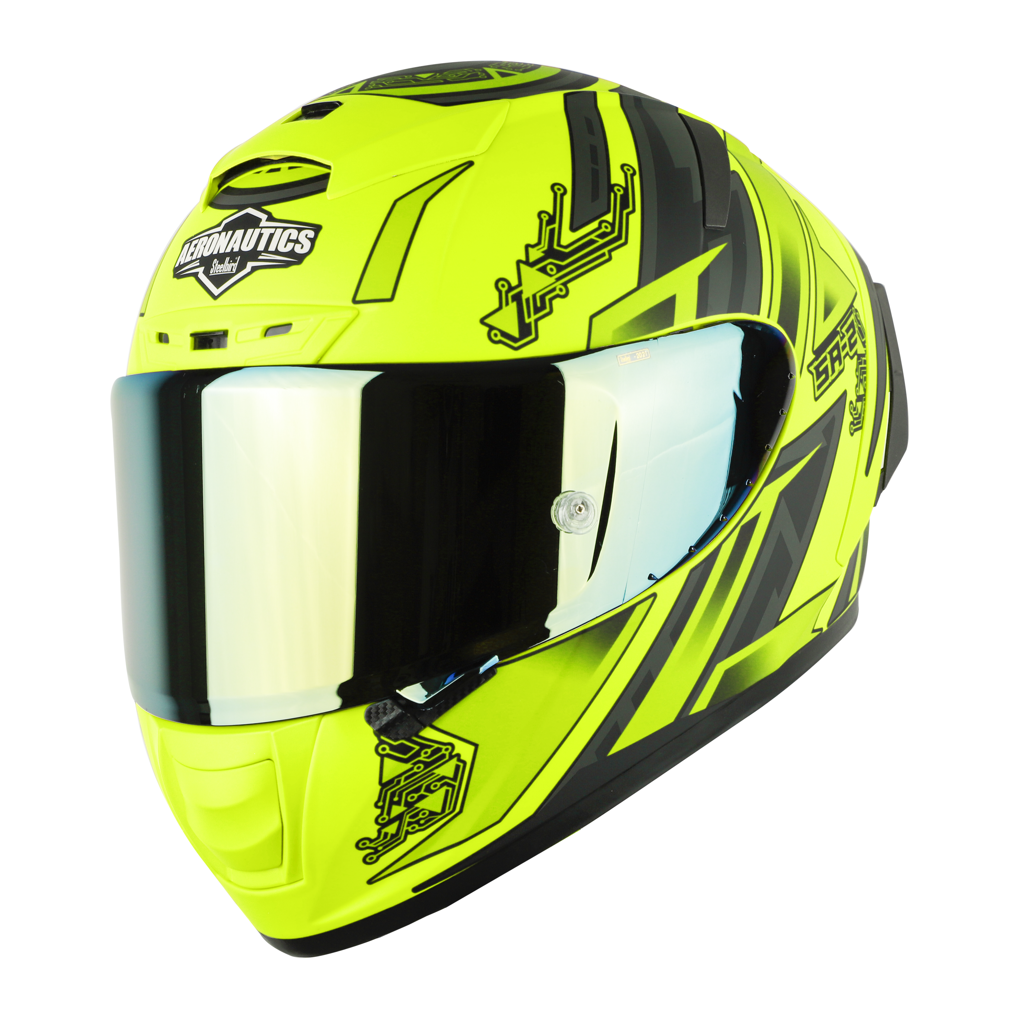 SA-2 ELECTRIC GLOSSY FLUO NEON WITH GREY (FITTED WITH CLEAR VISOR EXTRA GOLD CHROME VISOR FREE WITH ANTI-FOG SHIELD HOLDER)