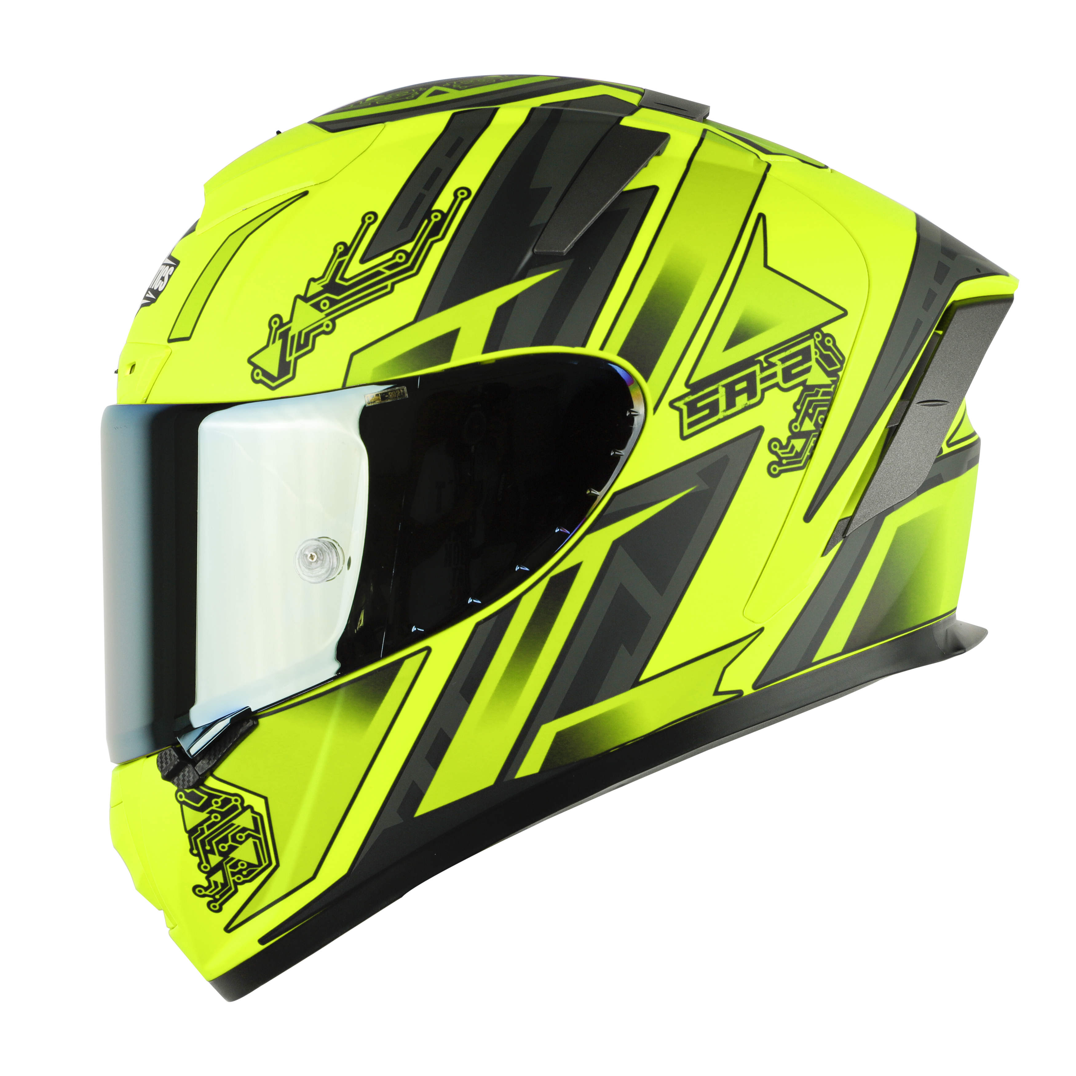 SA-2 ELECTRIC GLOSSY FLUO NEON WITH GREY (FITTED WITH CLEAR VISOR EXTRA GOLD CHROME VISOR FREE WITH ANTI-FOG SHIELD HOLDER)