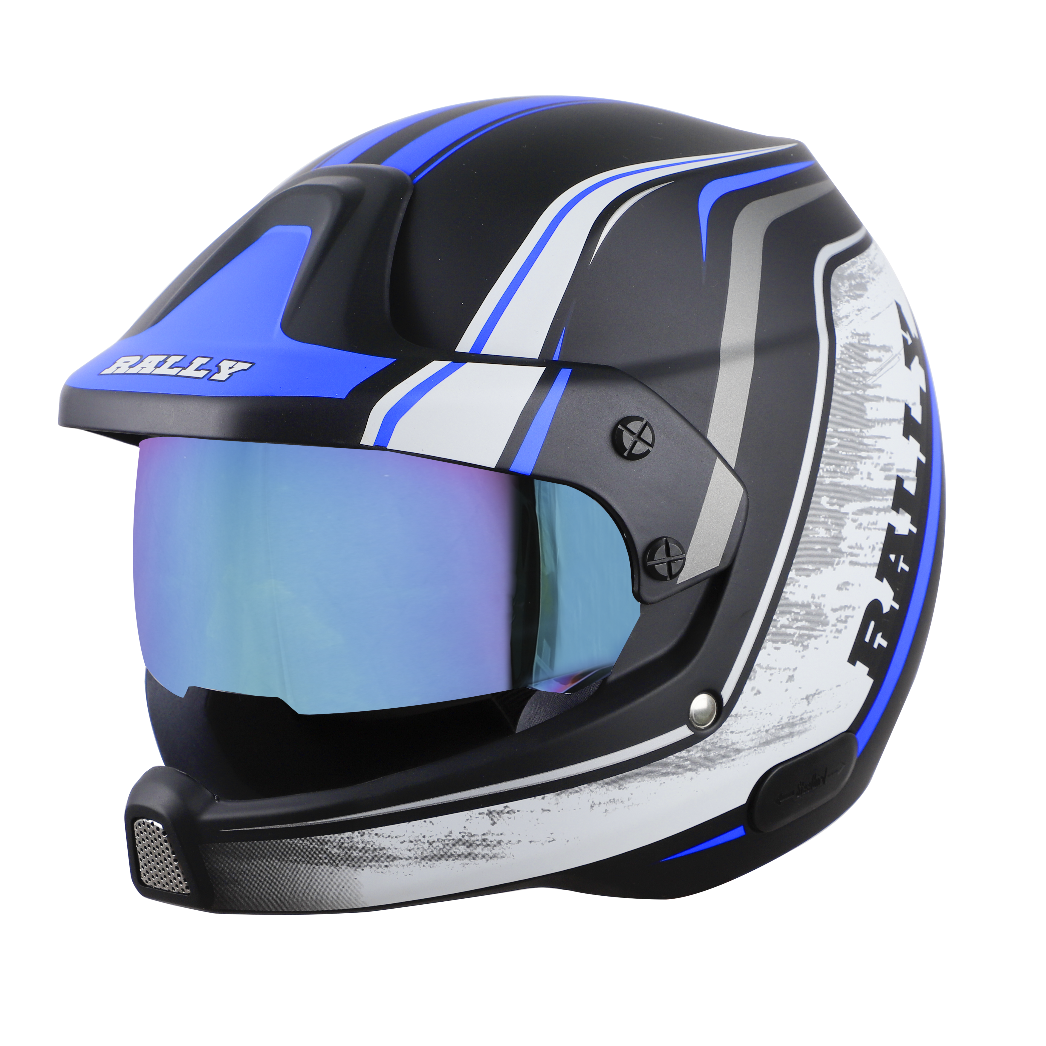 SB-51 RALLY RUT MAT BLACK WITH BLUE ( FITTED WITH CLEAR VISOR EXTRA CHROME RAINBOW VISOR FREE)