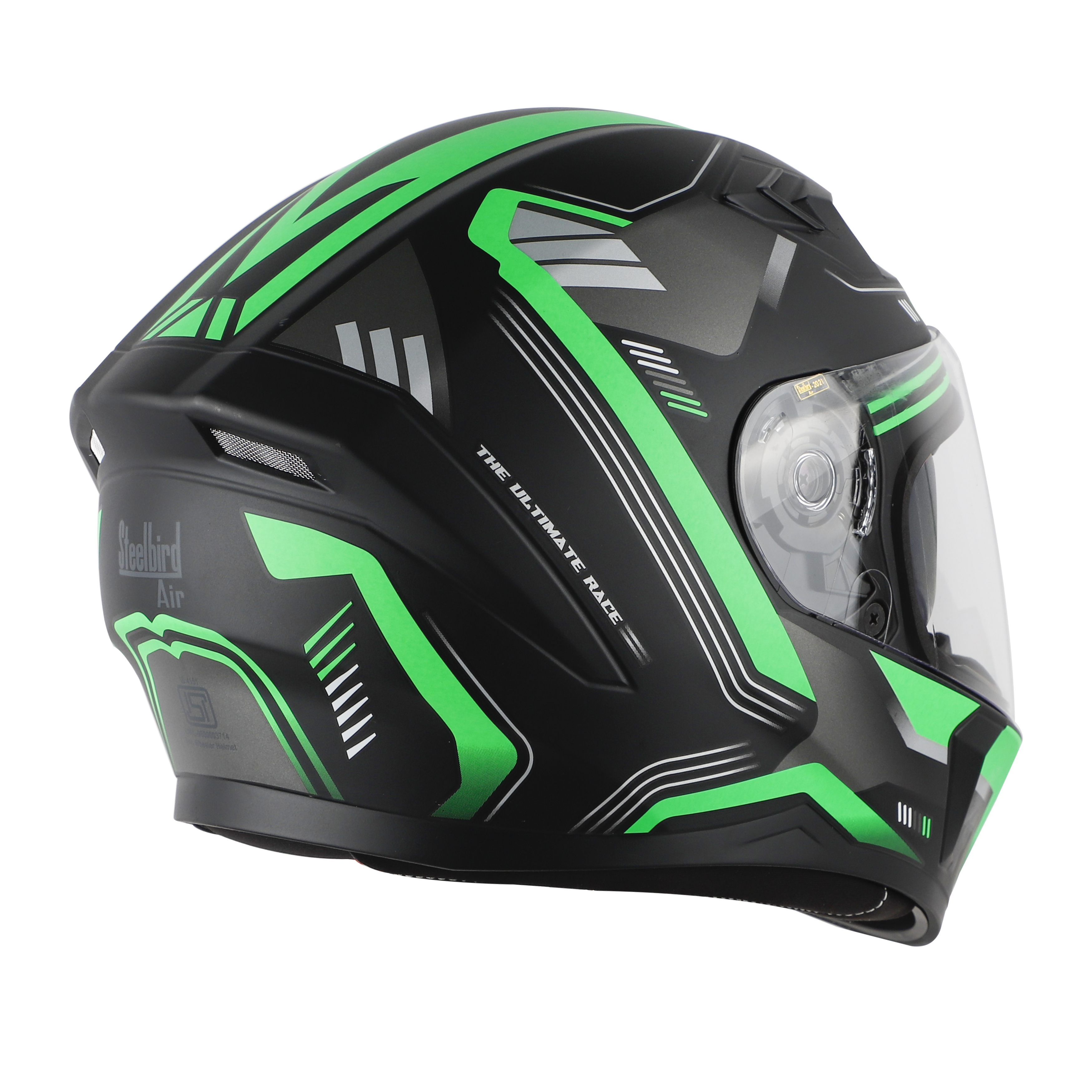 SBA-21 ULTIMATE RACE GLOSSY BLACK WITH GREEN (WITH CHROME SILVER INNER SUN SHIELD)