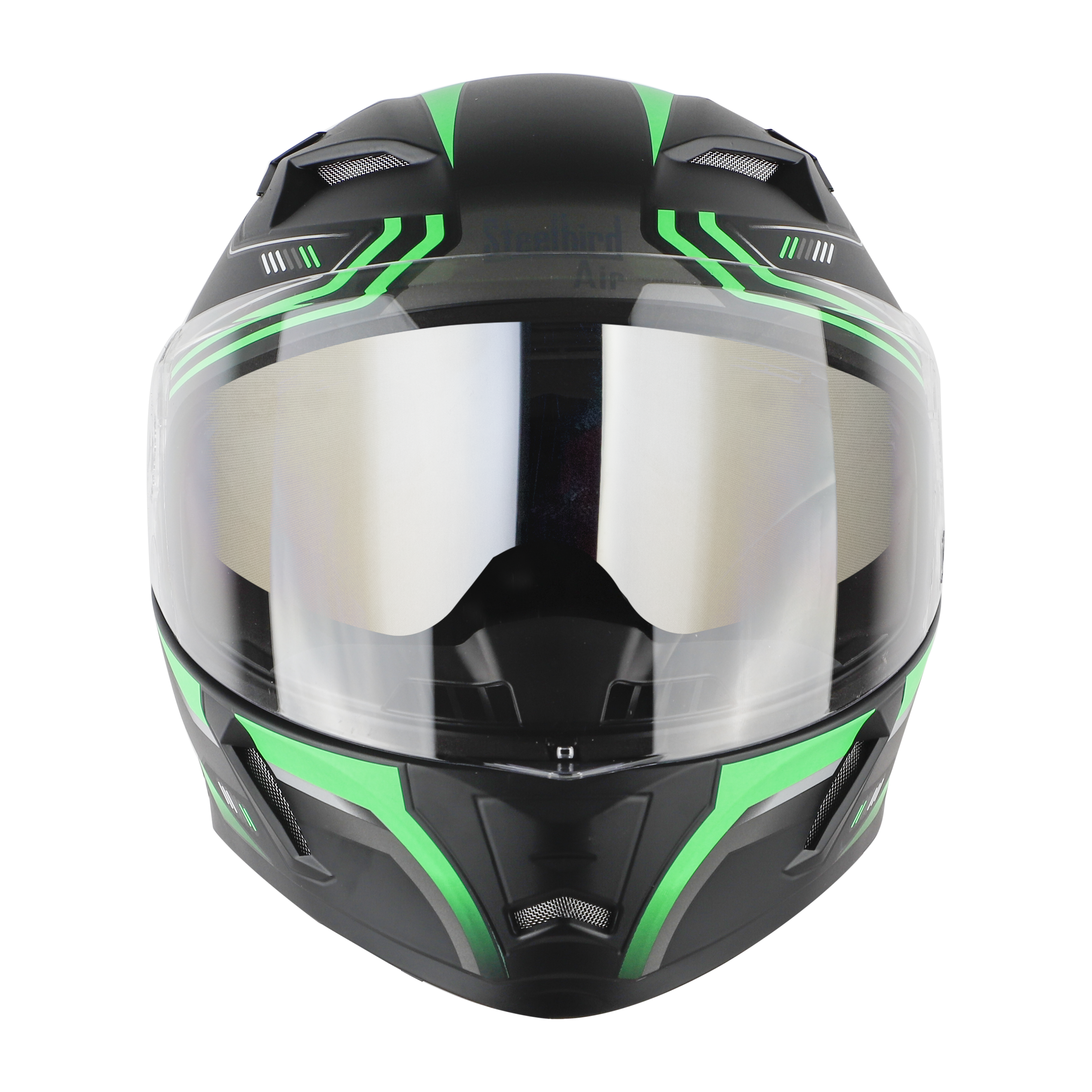 SBA-21 ULTIMATE RACE GLOSSY BLACK WITH GREEN (WITH CHROME SILVER INNER SUN SHIELD)