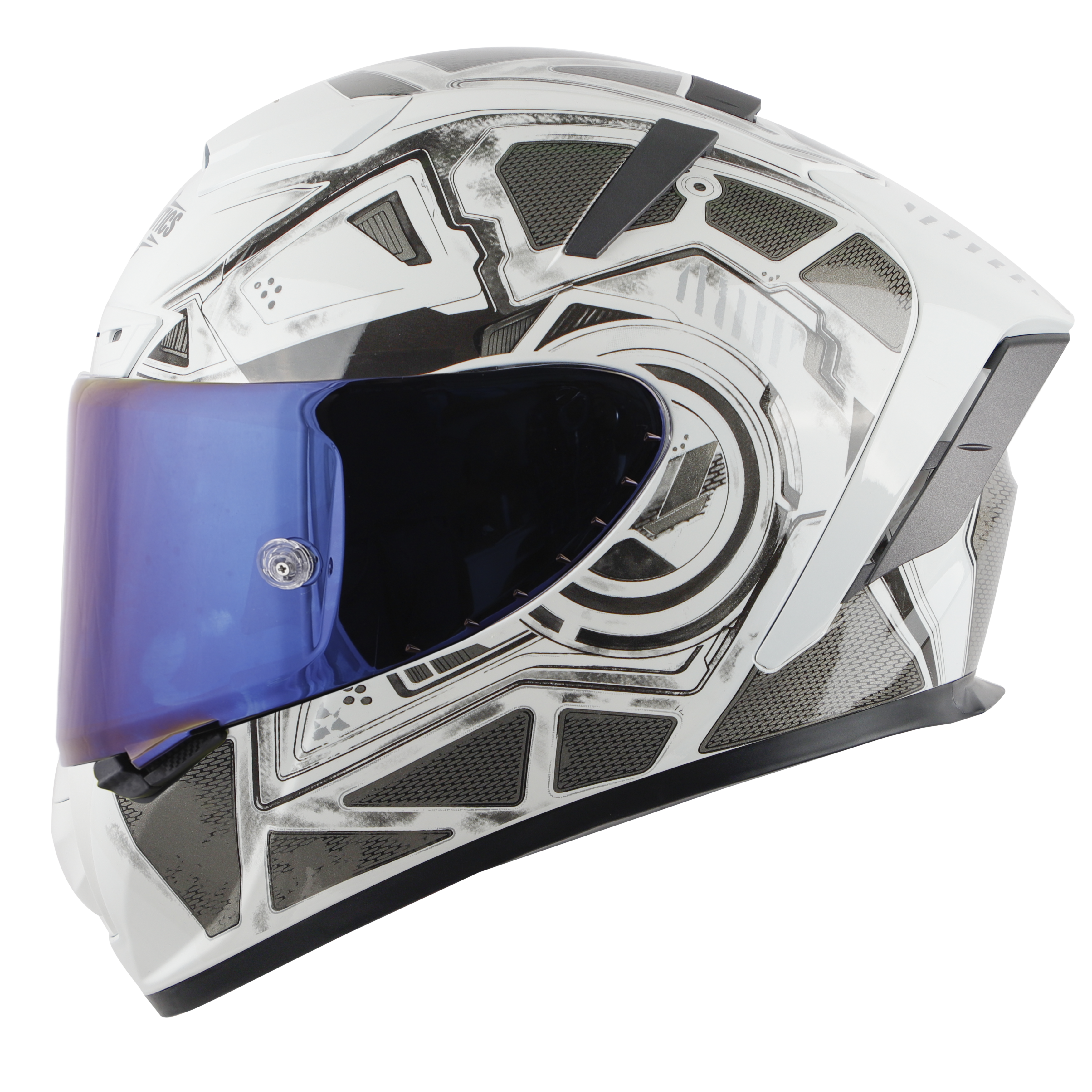 SA-2 GRILL GLOSSY WHITE WITH GREY ( FITTED WITH CLEAR VISOR EXTRA BLUE CHROME VISOR FREE &  WITH ANTI-FOG SHIELD HOLDER)