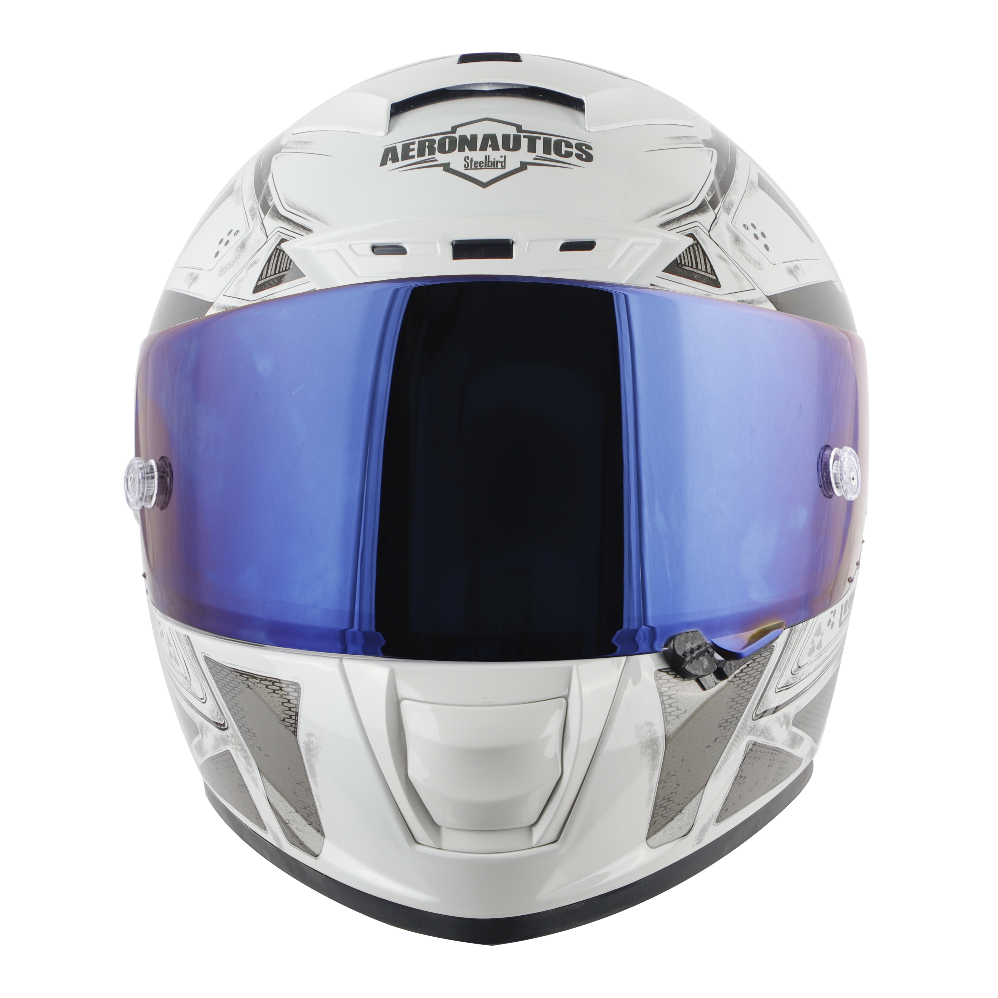 SA-2 GRILL GLOSSY WHITE WITH GREY ( FITTED WITH CLEAR VISOR EXTRA BLUE CHROME VISOR FREE &  WITH ANTI-FOG SHIELD HOLDER)