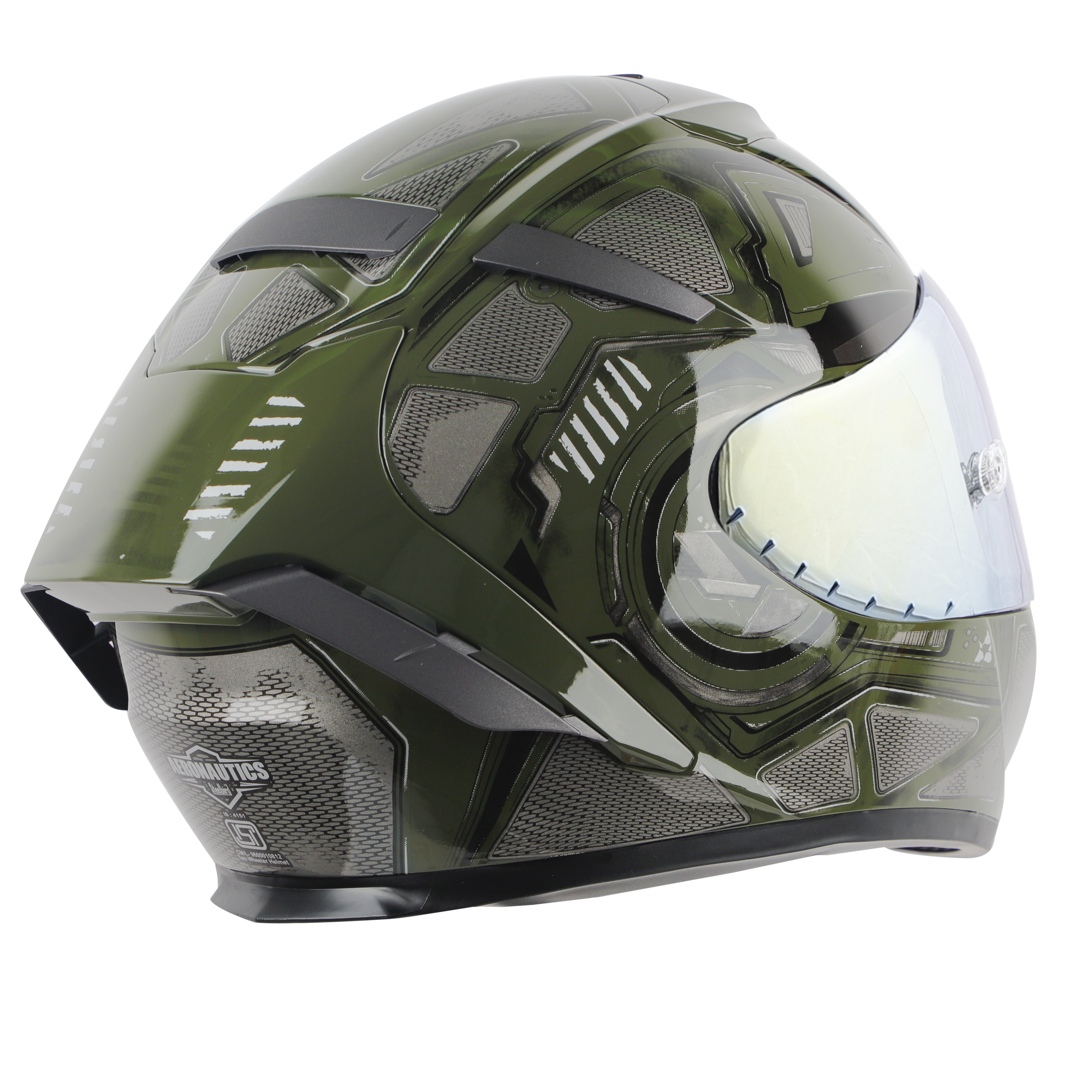 SA-2 GRILL GLOSSY BATTLE GREEN WITH GREY ( FITTED WITH CLEAR VISOR EXTRA GOLD CHROEM VISOR FREE &  WITH ANTI-FOG SHIELD HOLDER)