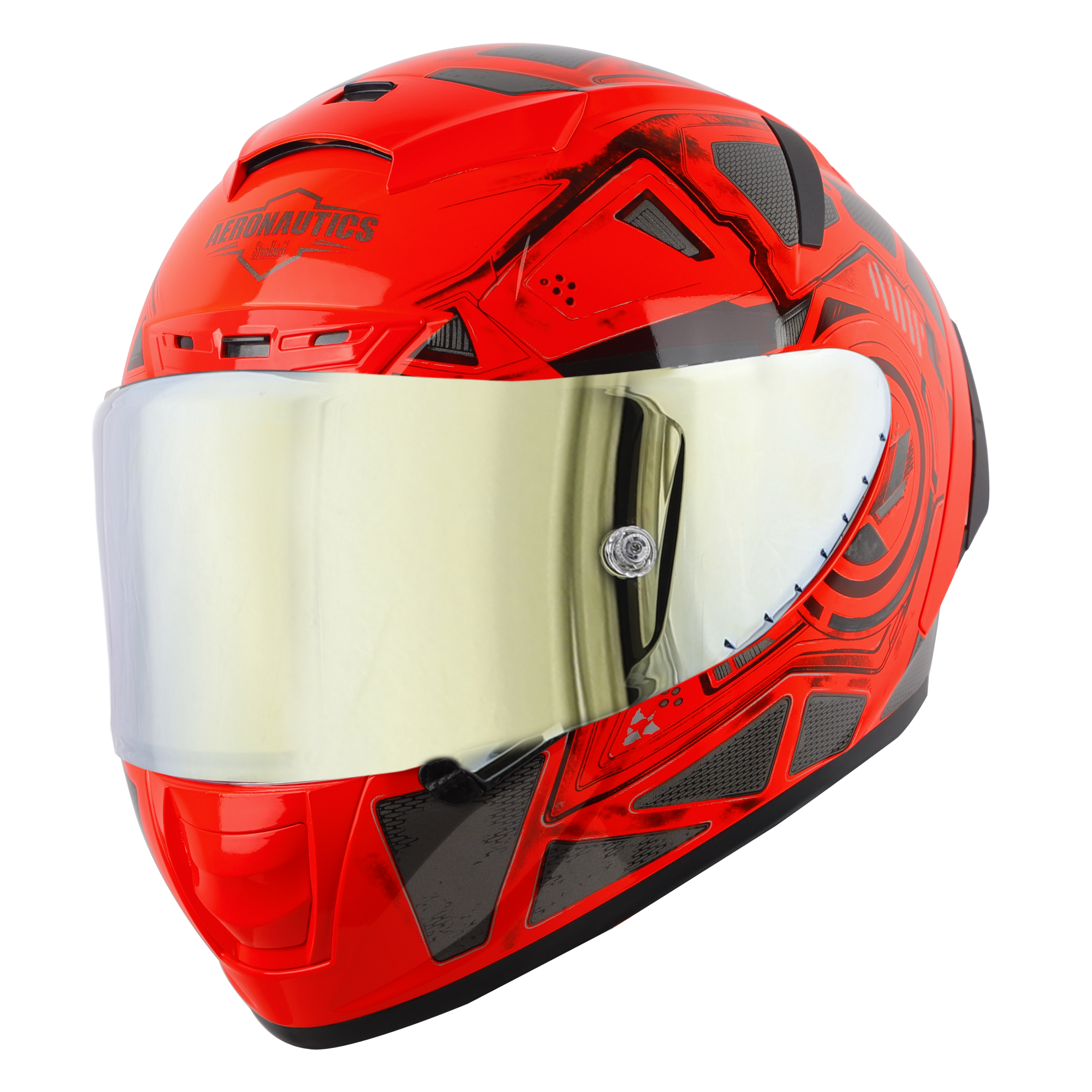 SA-2 GRILL GLOSSY FLUO RED WITH GREY ( FITTED WITH CLEAR VISOR EXTRA GOLD CHROME VISOR FREE &  WITH ANTI-FOG SHIELD HOLDER)