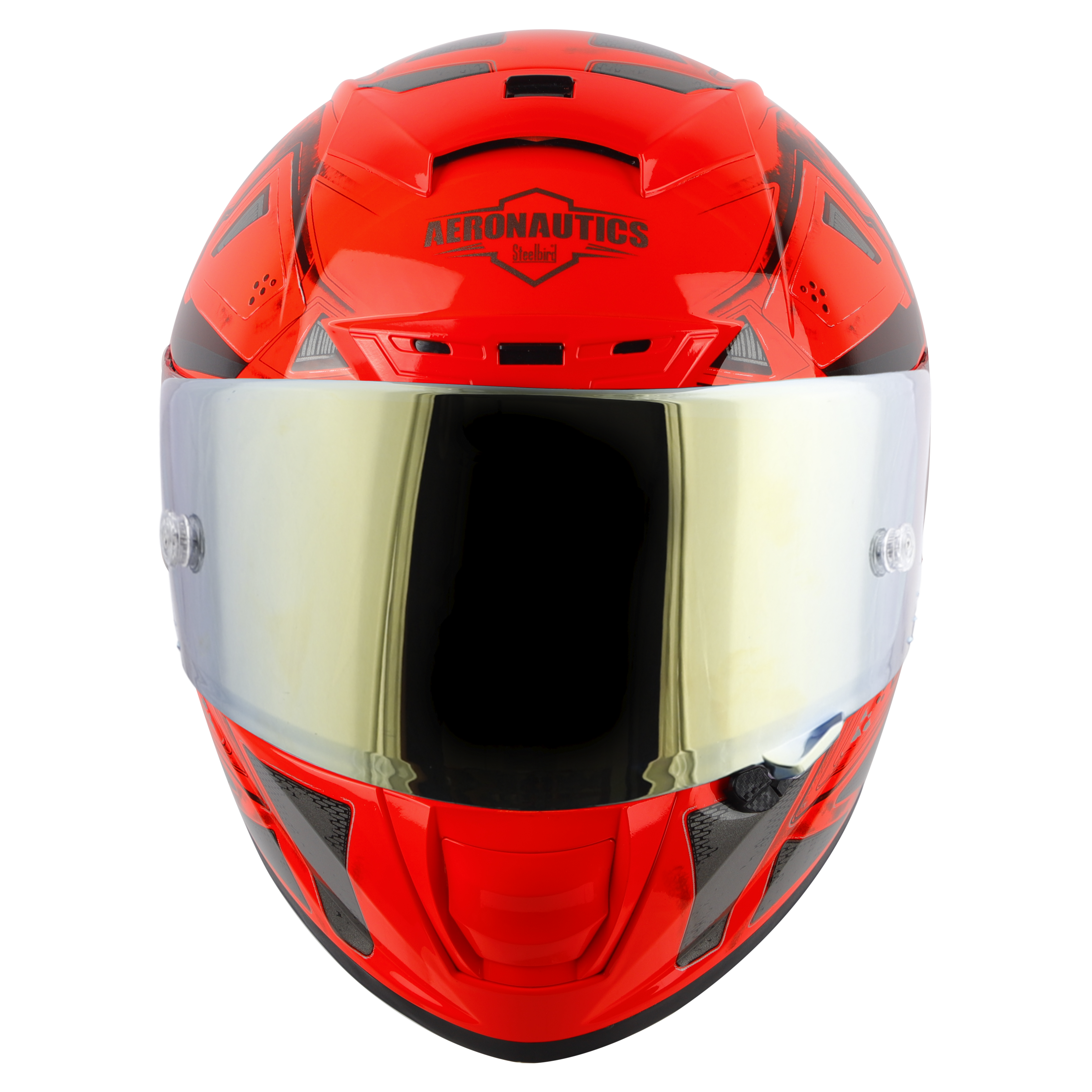 SA-2 GRILL GLOSSY FLUO RED WITH GREY ( FITTED WITH CLEAR VISOR EXTRA GOLD CHROME VISOR FREE &  WITH ANTI-FOG SHIELD HOLDER)