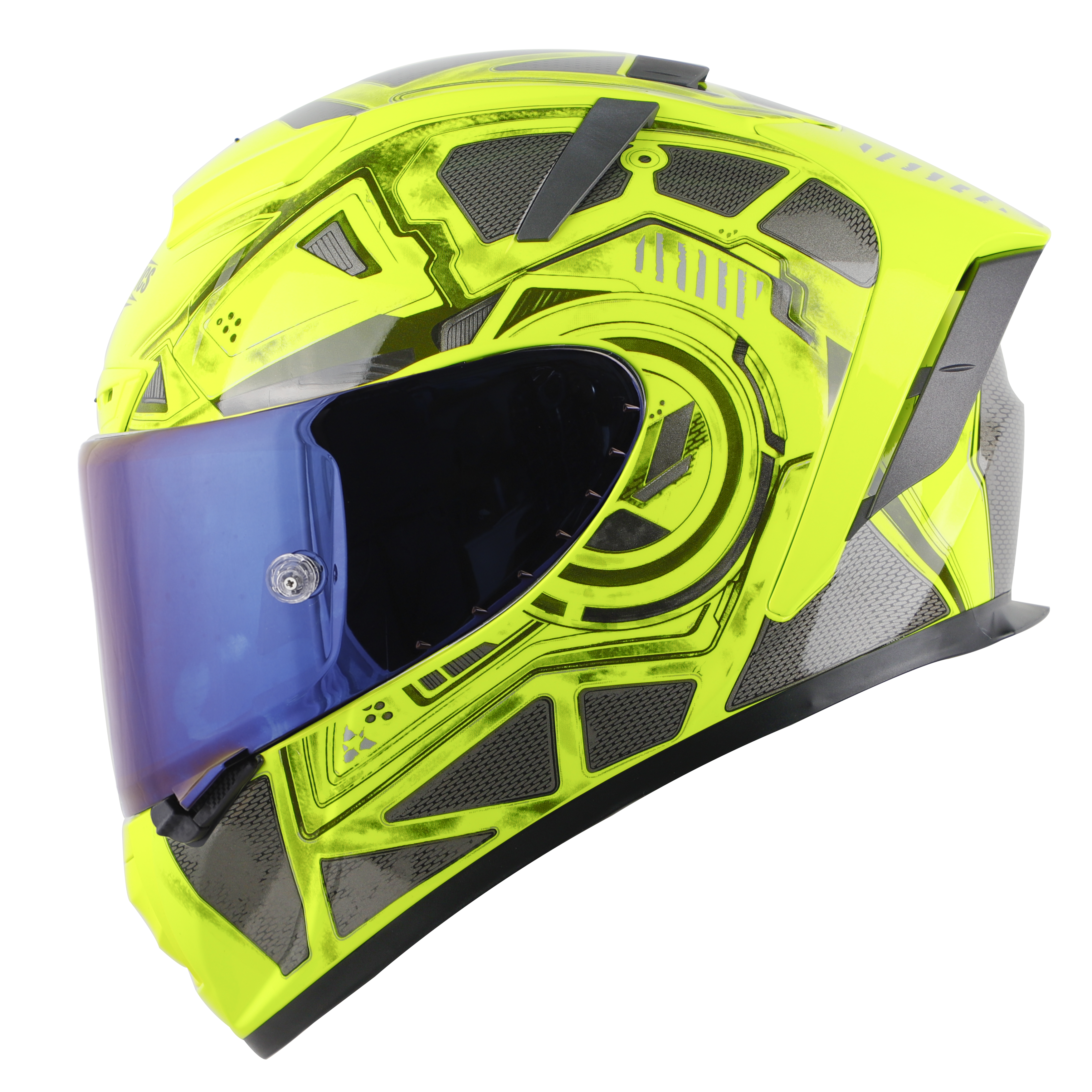 SA-2 GRILL GLOSSY FLUO NEON WITH GREY ( FITTED WITH CLEAR VISOR EXTRA BLUE CHROME VISOR FREE &  WITH ANTI-FOG SHIELD HOLDER)