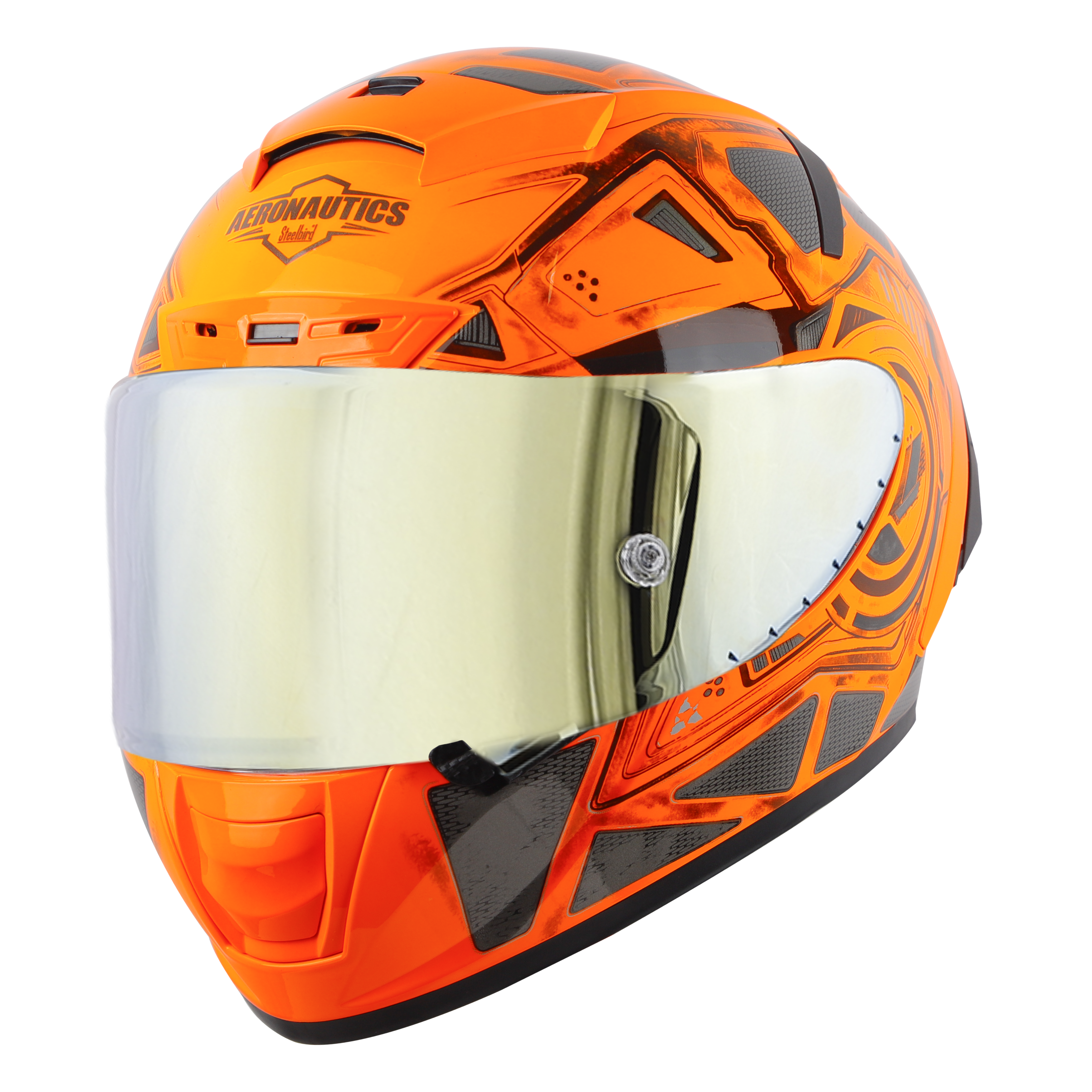 SA-2 GRILL GLOSSY FLUO ORANGE WITH GREY ( FITTED WITH CLEAR VISOR EXTRA GOLD CHROME VISOR FREE &  WITH ANTI-FOG SHIELD HOLDER)