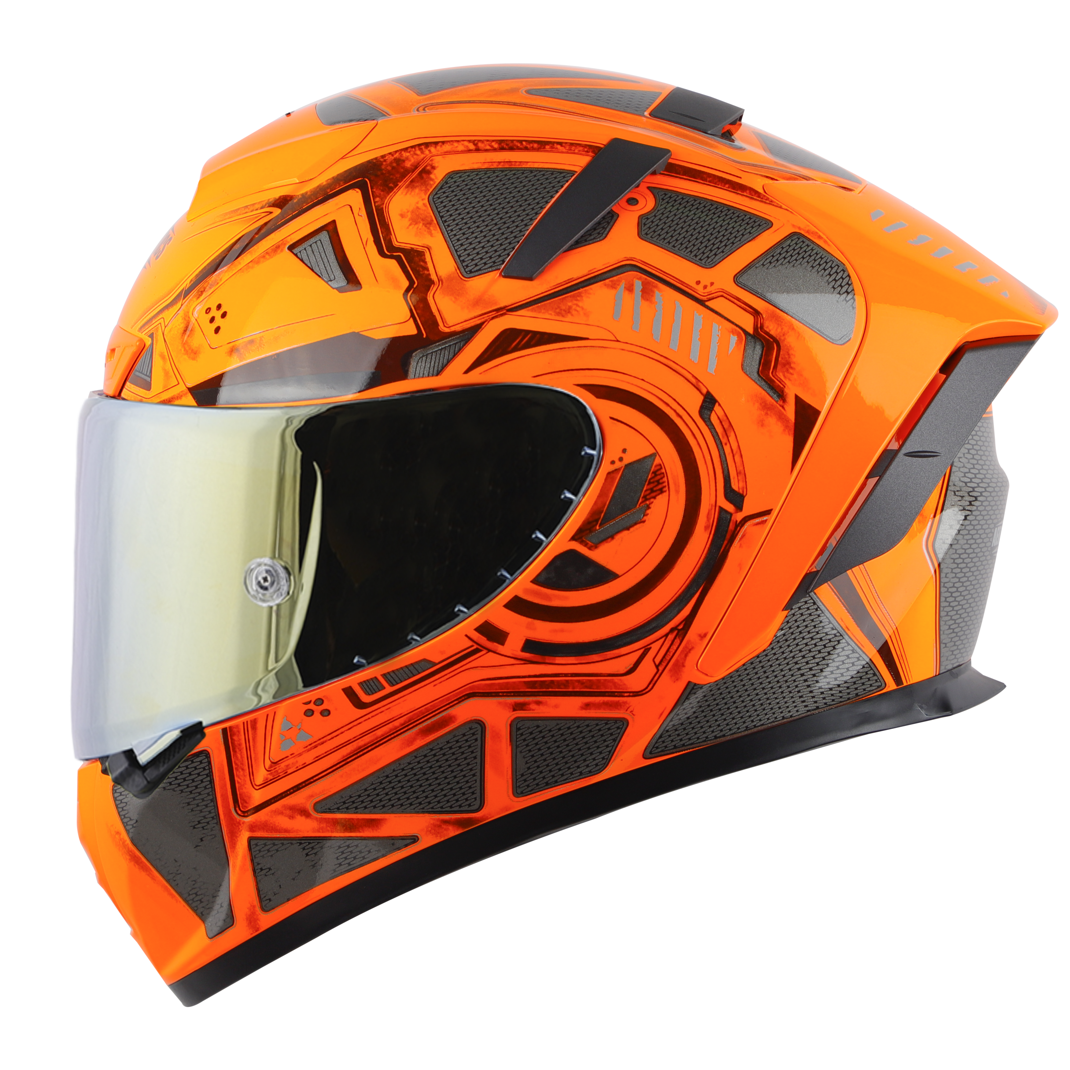 SA-2 GRILL GLOSSY FLUO ORANGE WITH GREY ( FITTED WITH CLEAR VISOR EXTRA GOLD CHROME VISOR FREE &  WITH ANTI-FOG SHIELD HOLDER)