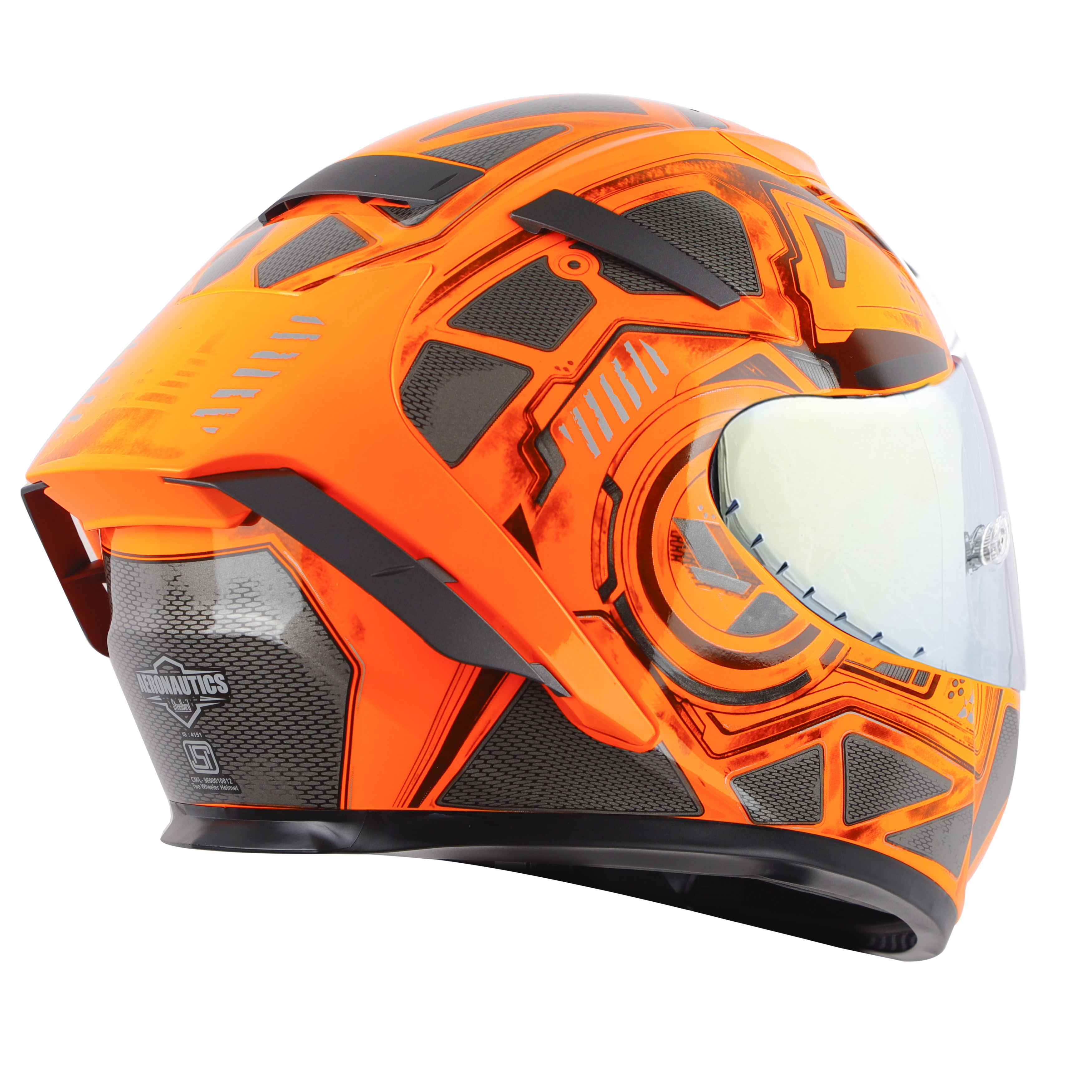 SA-2 GRILL GLOSSY FLUO ORANGE WITH GREY ( FITTED WITH CLEAR VISOR EXTRA GOLD CHROME VISOR FREE &  WITH ANTI-FOG SHIELD HOLDER)