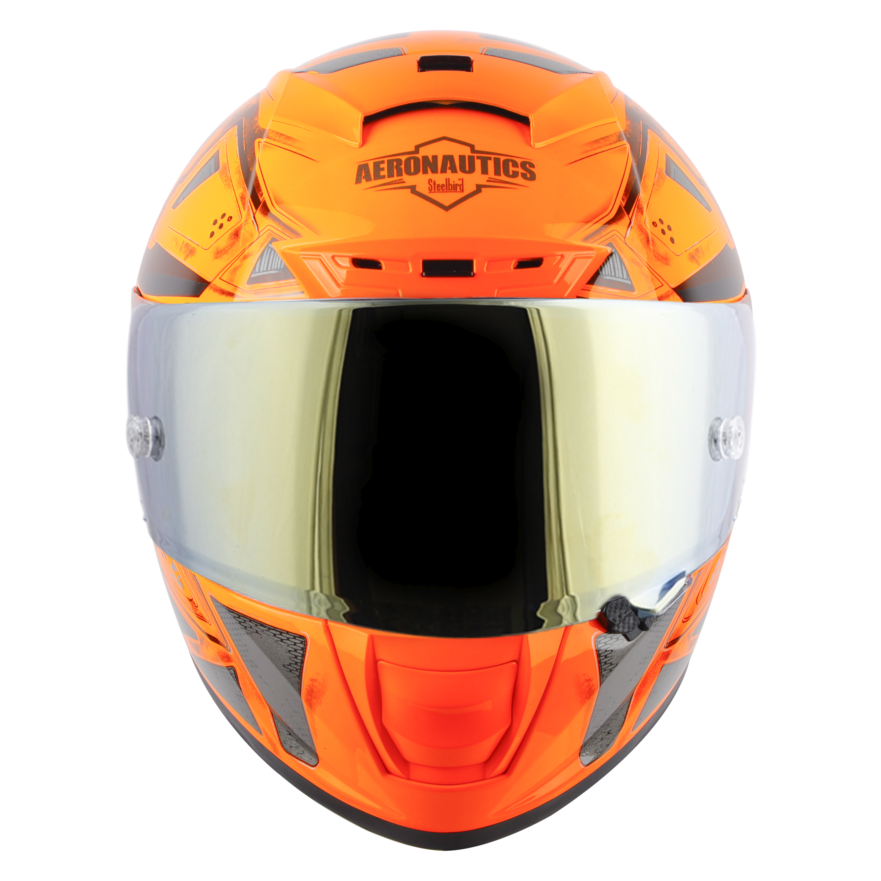 SA-2 GRILL GLOSSY FLUO ORANGE WITH GREY ( FITTED WITH CLEAR VISOR EXTRA GOLD CHROME VISOR FREE &  WITH ANTI-FOG SHIELD HOLDER)