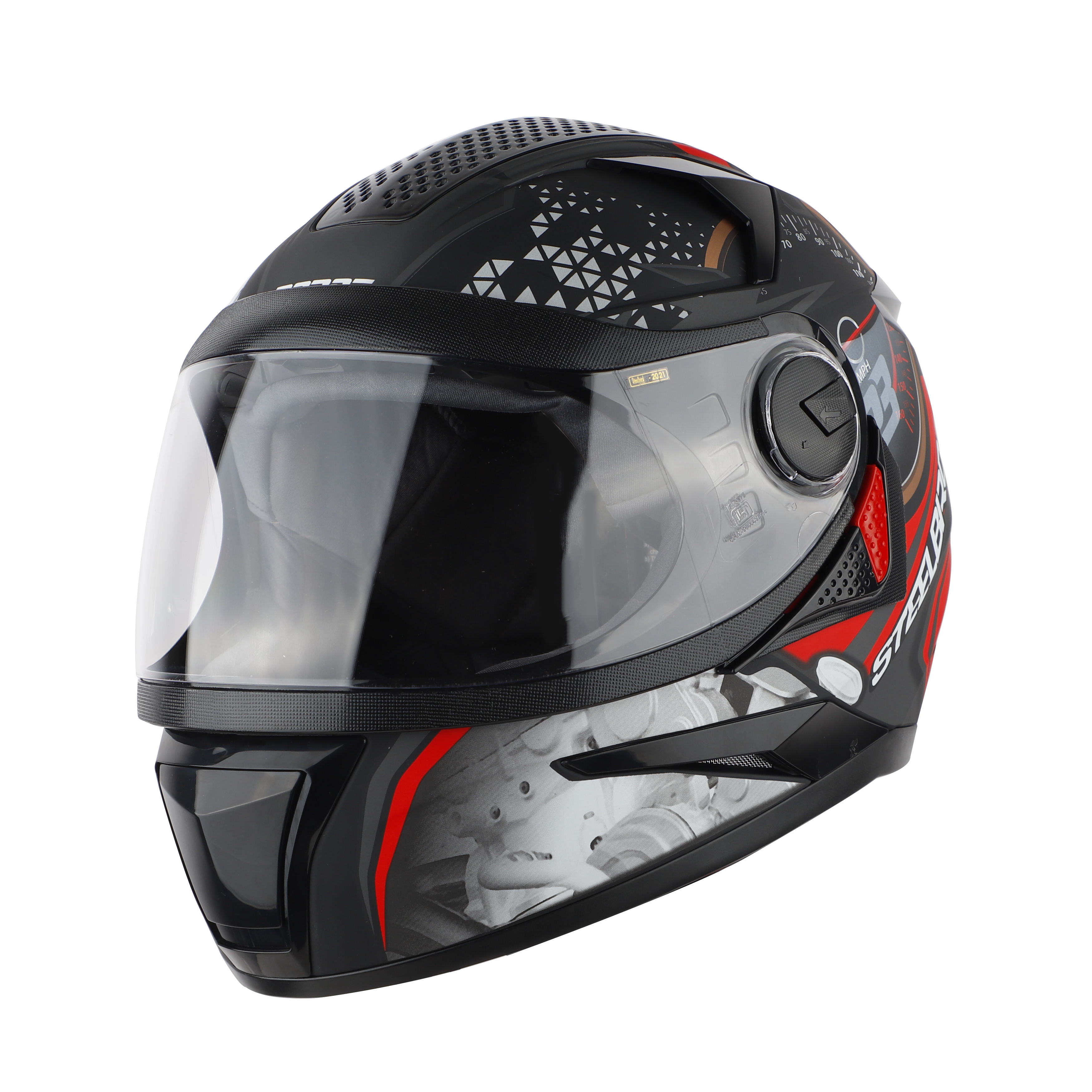 Steelbird SBH-17 Ignimeter Full Face ISI Certified Graphic Helmet (Matt Black Red with Clear Visor)