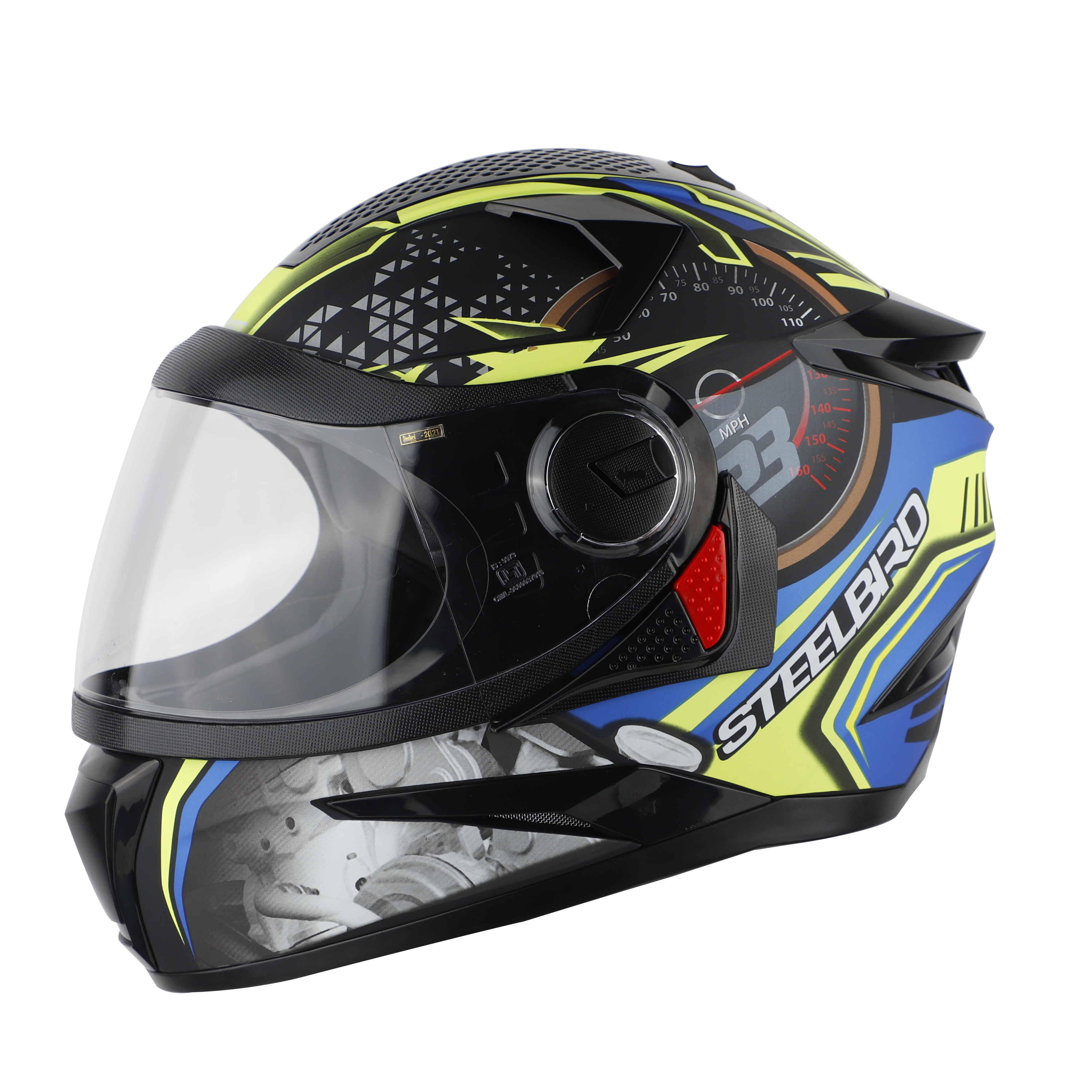 Steelbird SBH-17 Ignimeter Full Face ISI Certified Graphic Helmet (Matt Black Blue With Clear Visor)