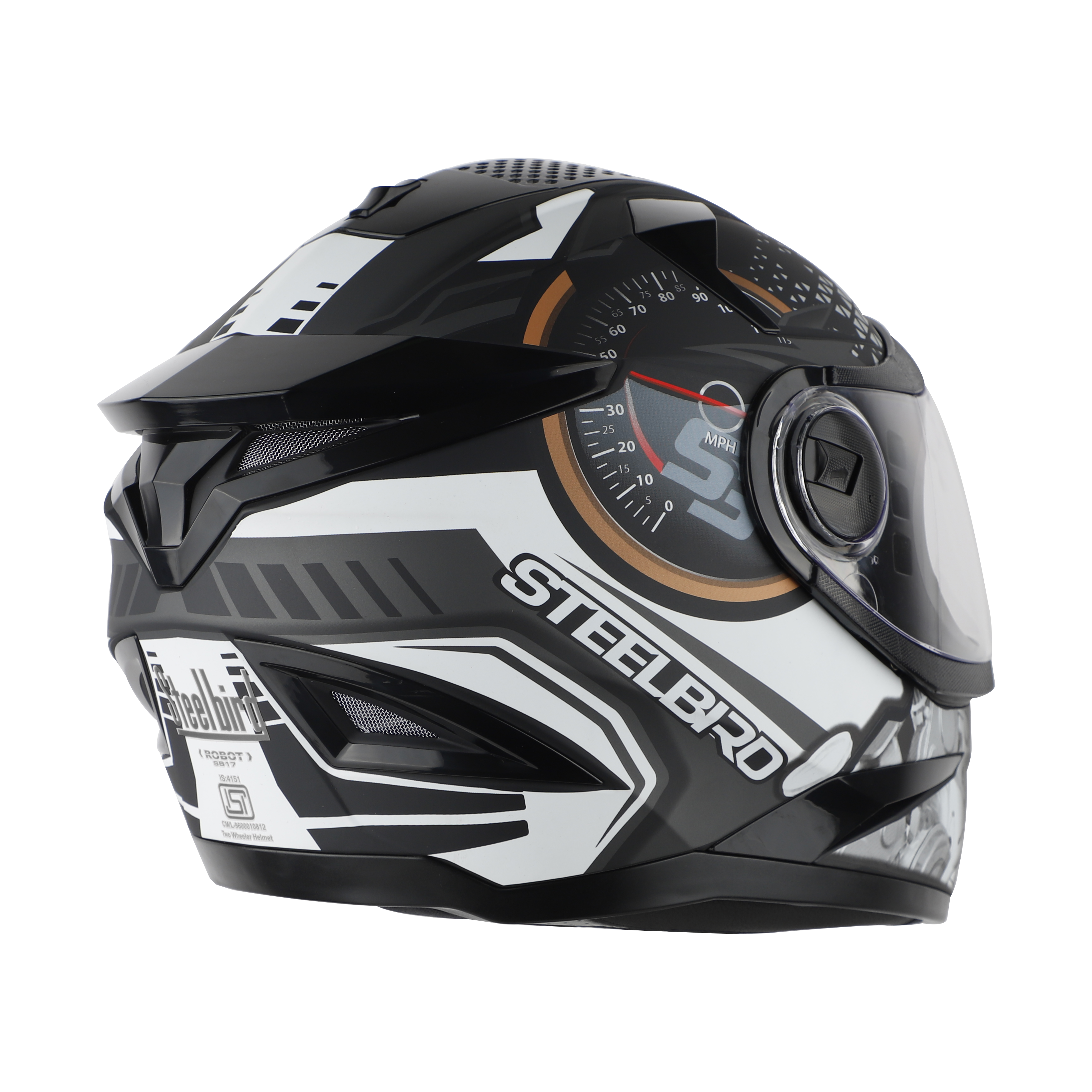 Steelbird SBH-17 Ignimeter Full Face ISI Certified Graphic Helmet (Matt Black Grey With Clear Visor)