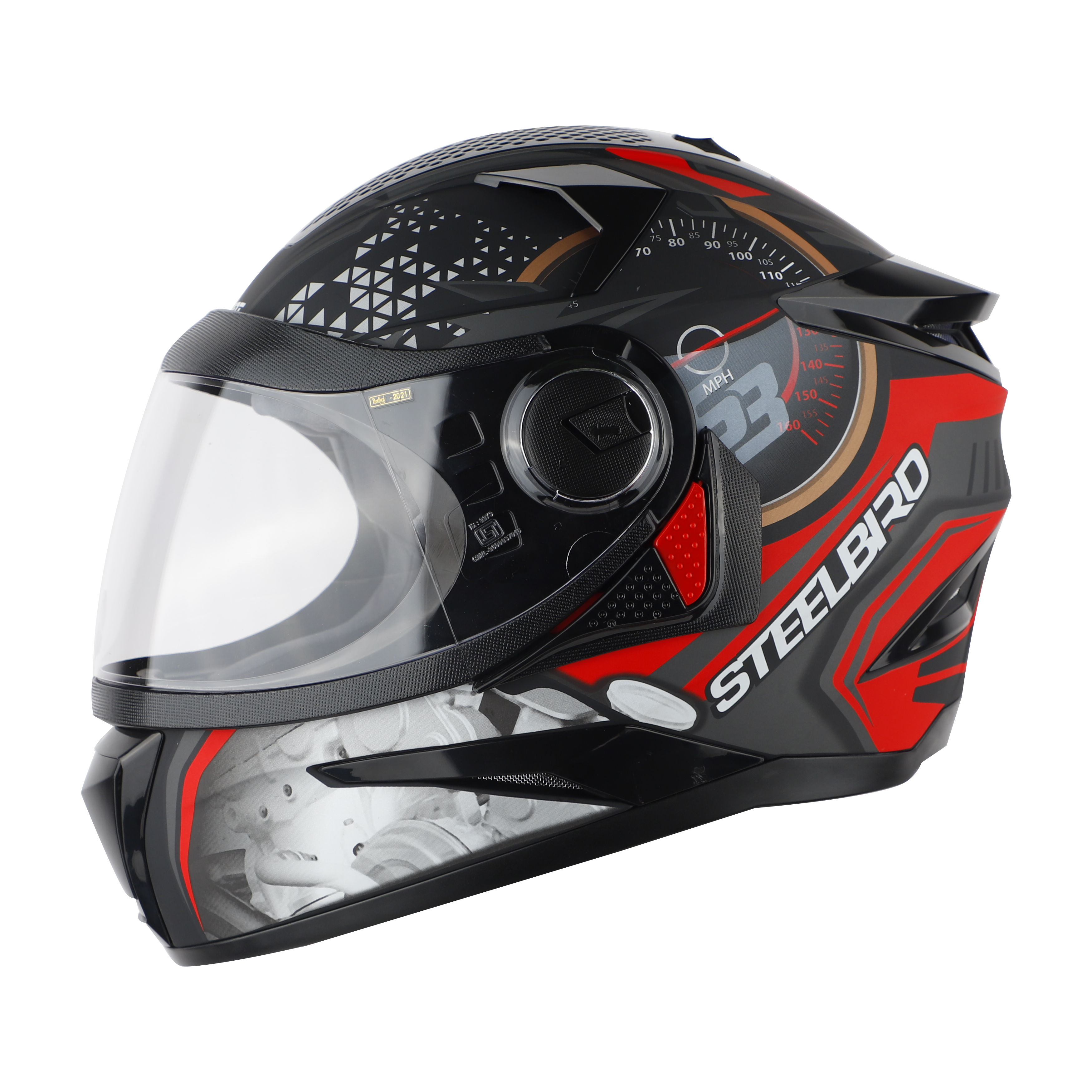 Steelbird SBH-17 Ignimeter Full Face ISI Certified Graphic Helmet (Glossy Black Red With Clear Visor)