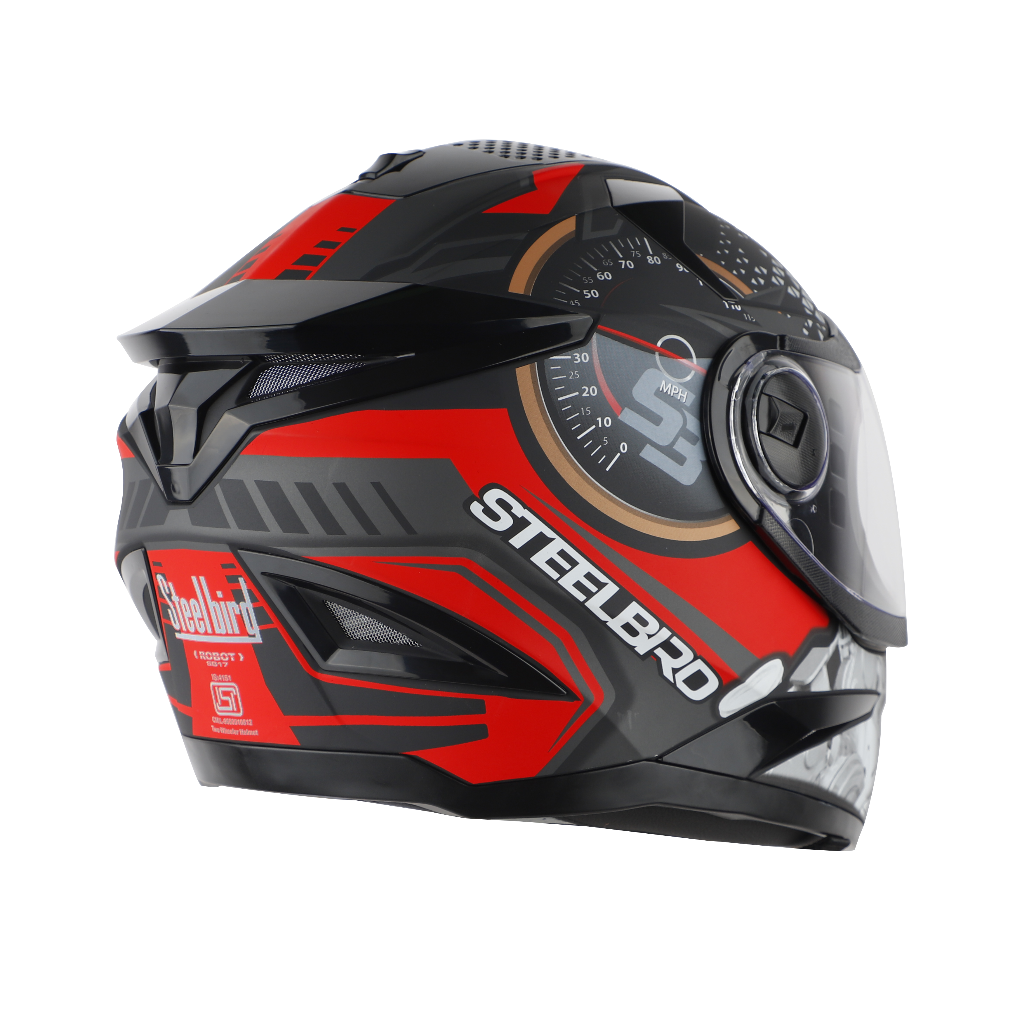 Steelbird SBH-17 Ignimeter Full Face ISI Certified Graphic Helmet (Glossy Black Red With Clear Visor)