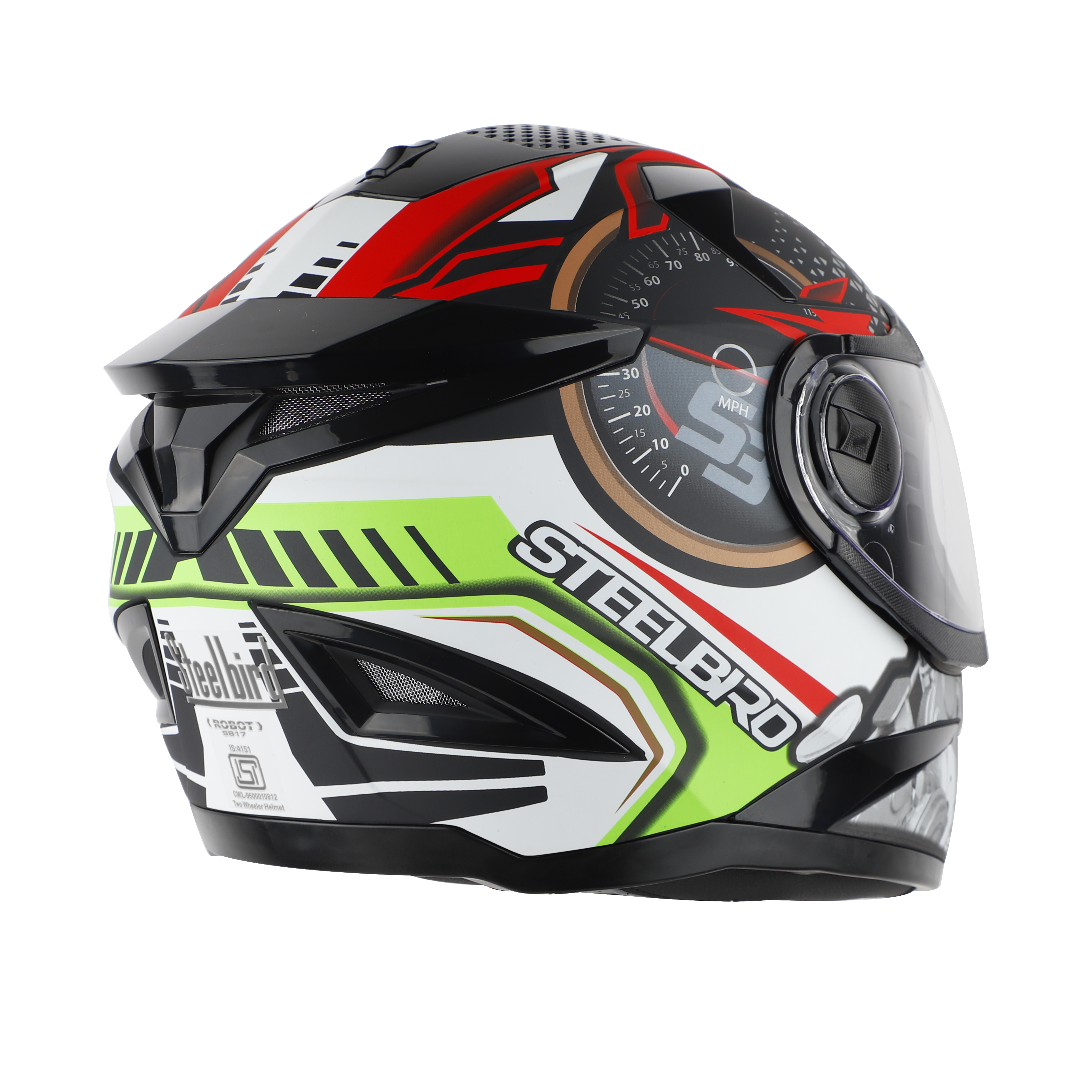 Steelbird SBH-17 Ignimeter Full Face ISI Certified Graphic Helmet (Glossy Black Green With Clear Visor)