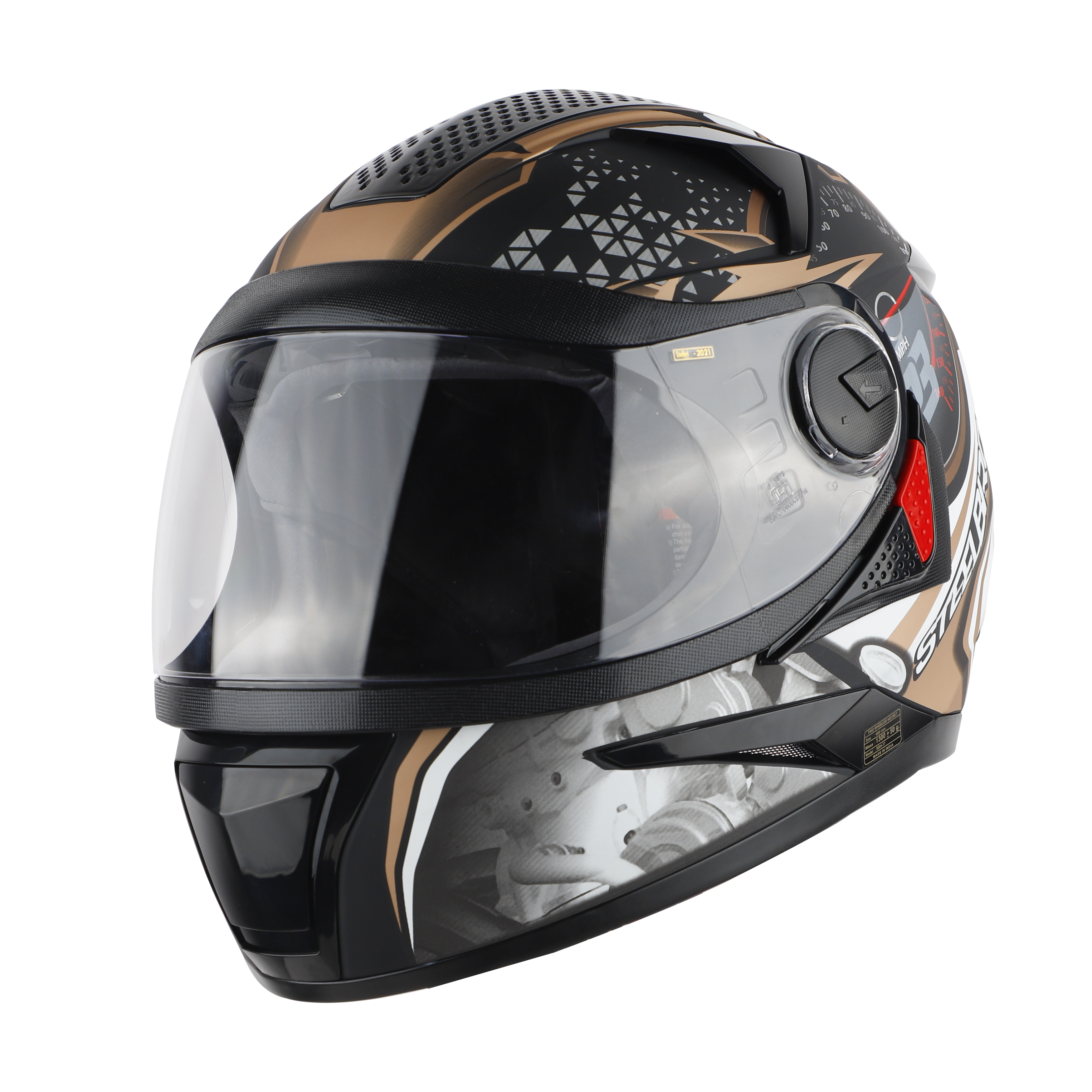 Steelbird SBH-17 Ignimeter Full Face ISI Certified Graphic Helmet (Glossy Black Gold With Clear Visor)