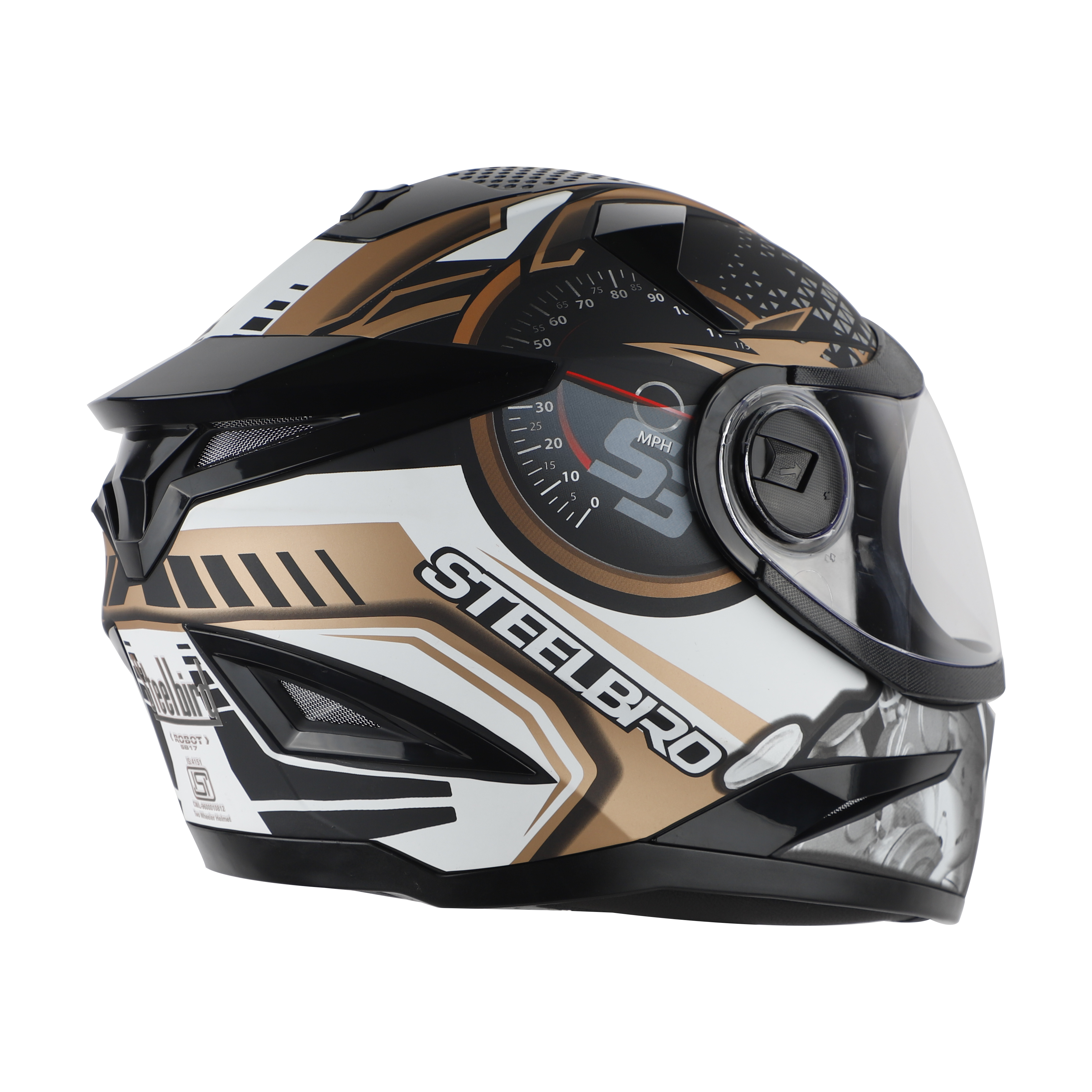 Steelbird SBH-17 Ignimeter Full Face ISI Certified Graphic Helmet (Glossy Black Gold With Clear Visor)