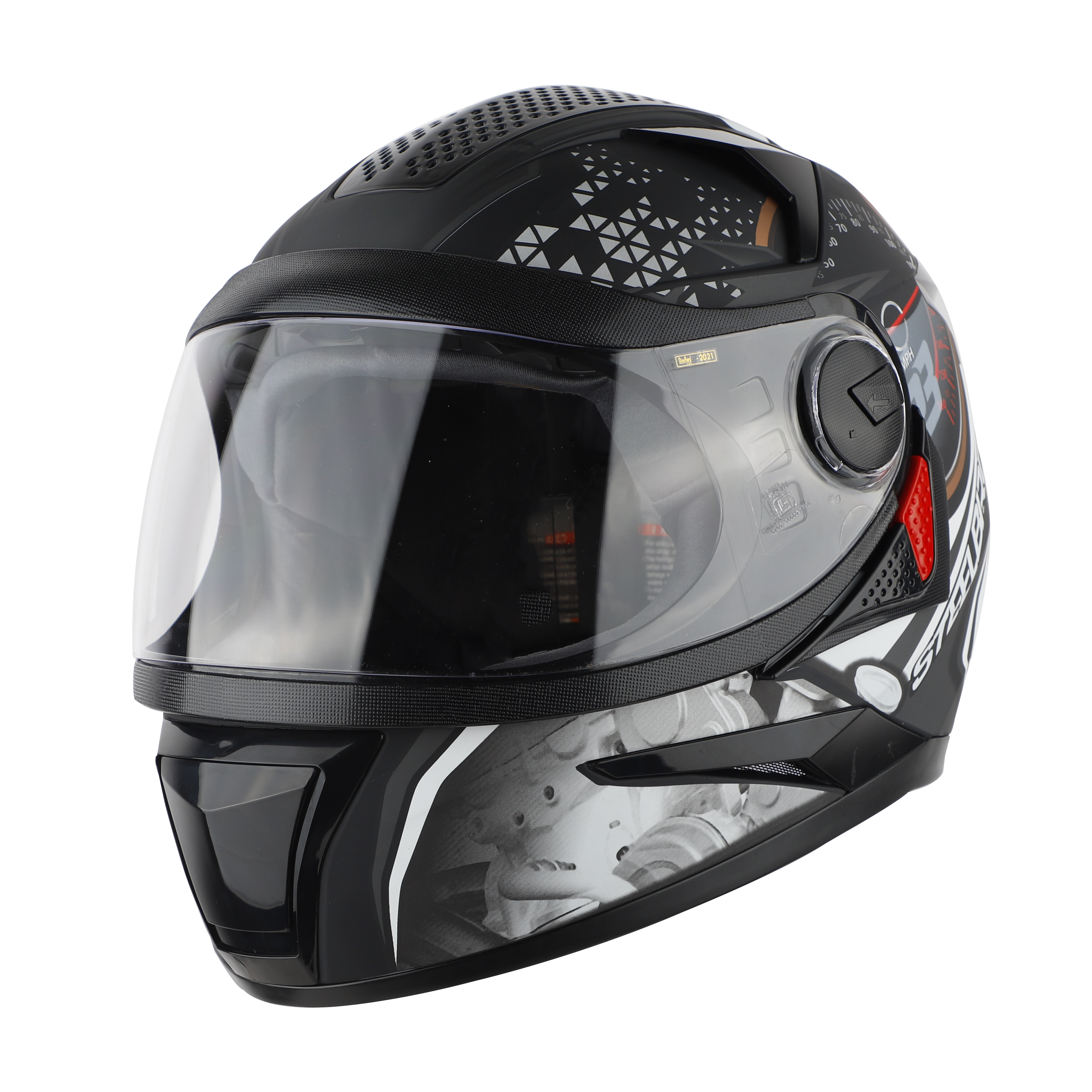 Steelbird SBH-17 Ignimeter Full Face ISI Certified Graphic Helmet (Glossy Black Grey With Clear Visor)
